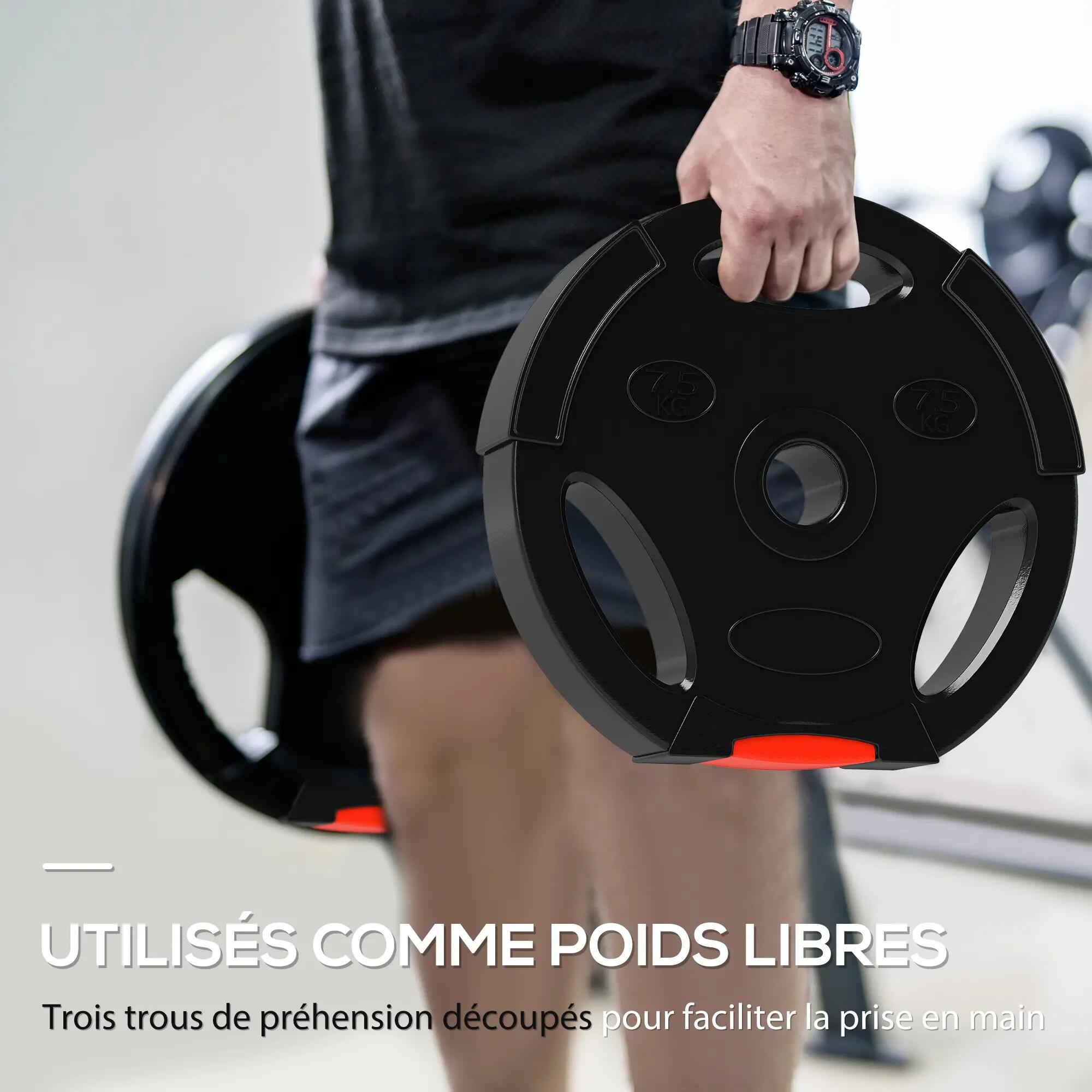 Disques de poids, plaques de poids 2 x 5 kg et 2 x 7,5 kg, à trois poignées avec 6/9