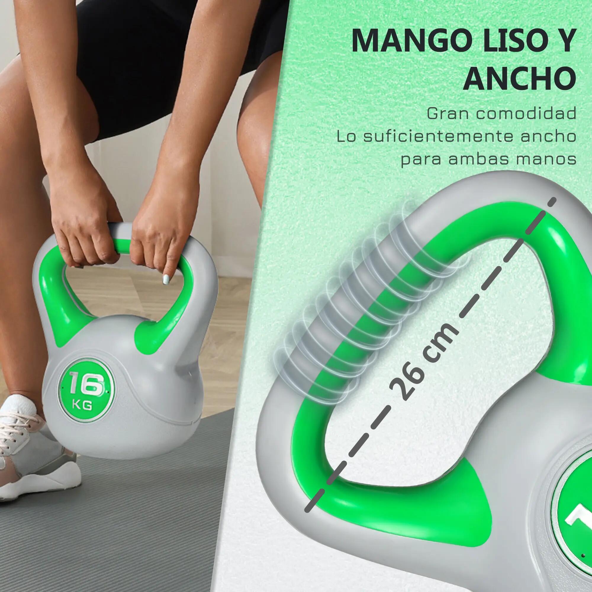 Kettlebell 16 kg, revêtement PU et remplissage de sable, pour musculation, 27 x 6/9