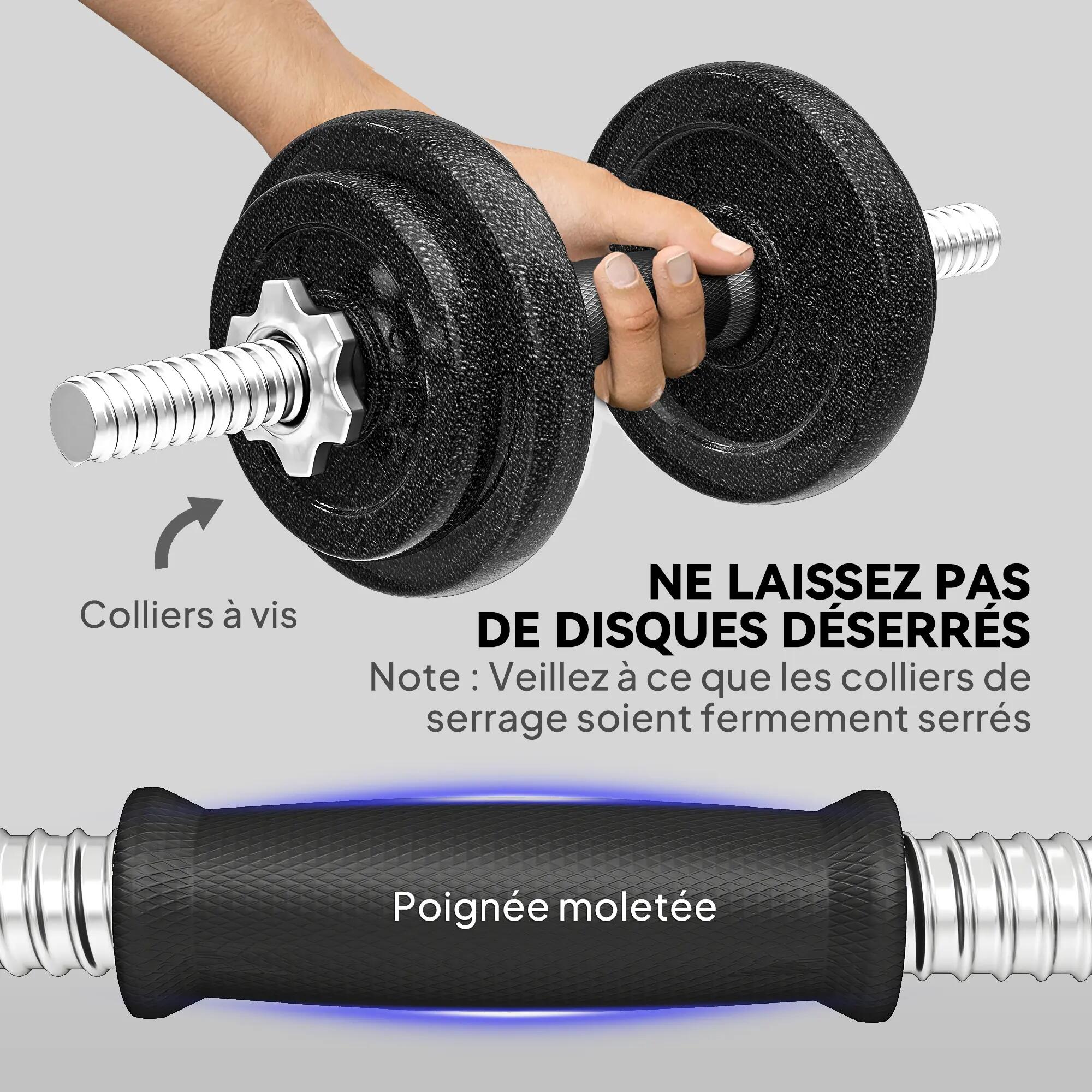 Ensemble d'haltères 2-en-1 20kg poids réglable kit haltères musculation barre d' 7/9
