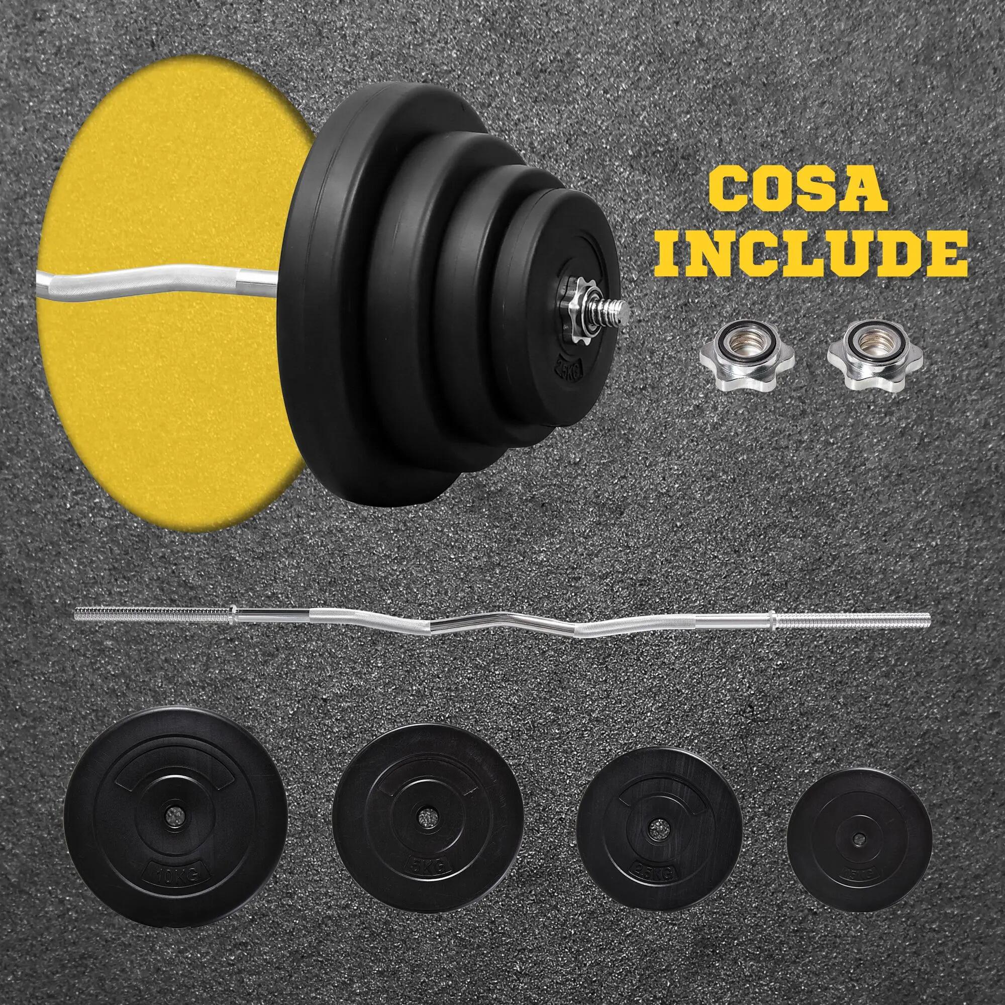 Barre et disque de 70 kg avec poignée antidérapante, acier et plastique, noir 8/9