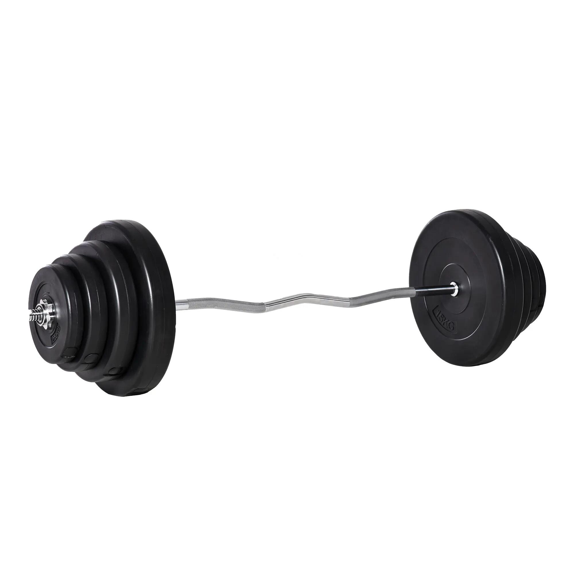 Barre et disque de 70 kg avec poignée antidérapante, acier et plastique, noir 2/9