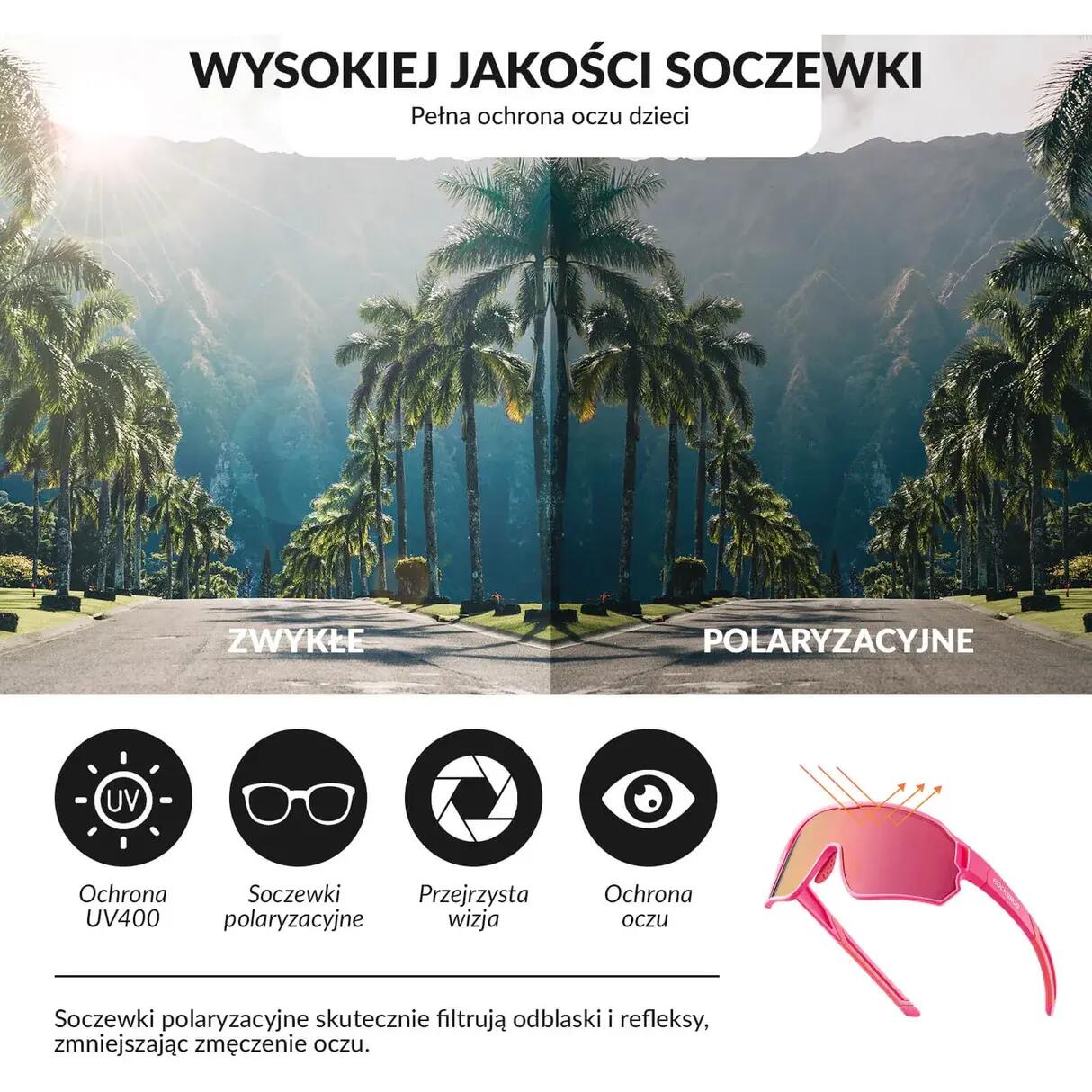 Dziecięce Okulary Rowerowe Polaryzacyjne - ROCKBROS 14110009004 różowe 3/3