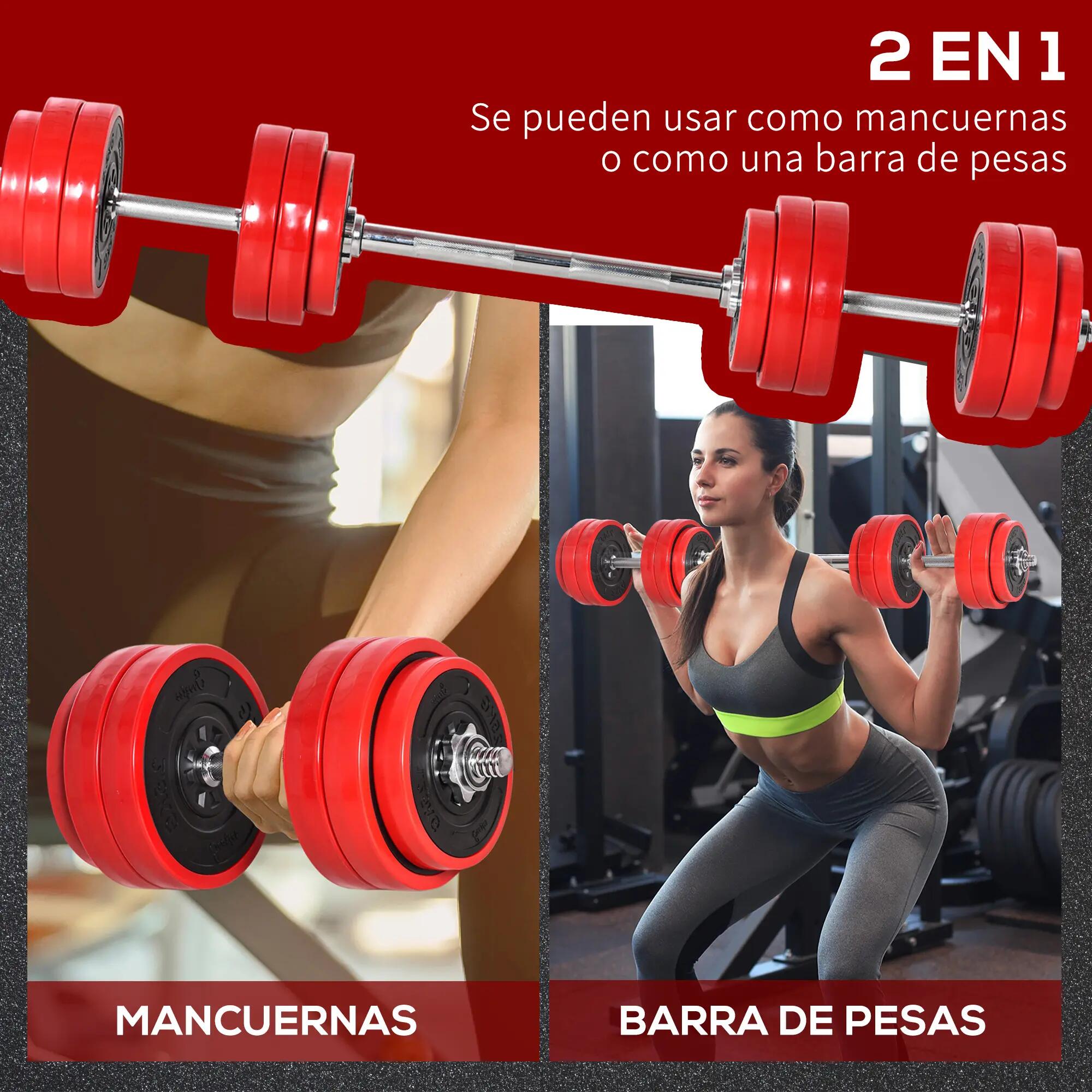 Haltères réglables 2 en 1 de 30 kg avec 12 disques, 2 barres et manivelle réglab 6/9