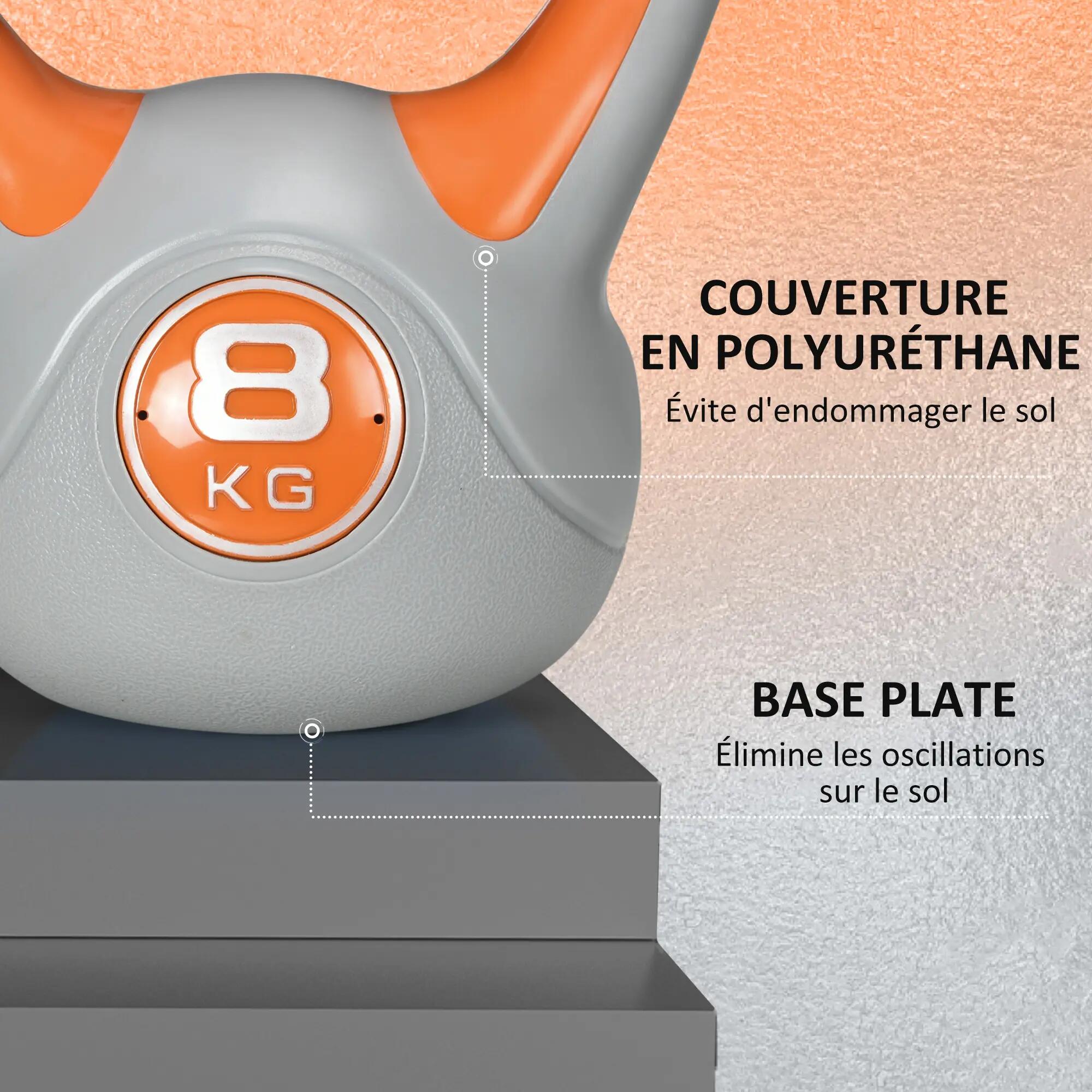 Kettlebell 8 Kg - haltère boule - poignée ergonomique - PU gris orange 5/5