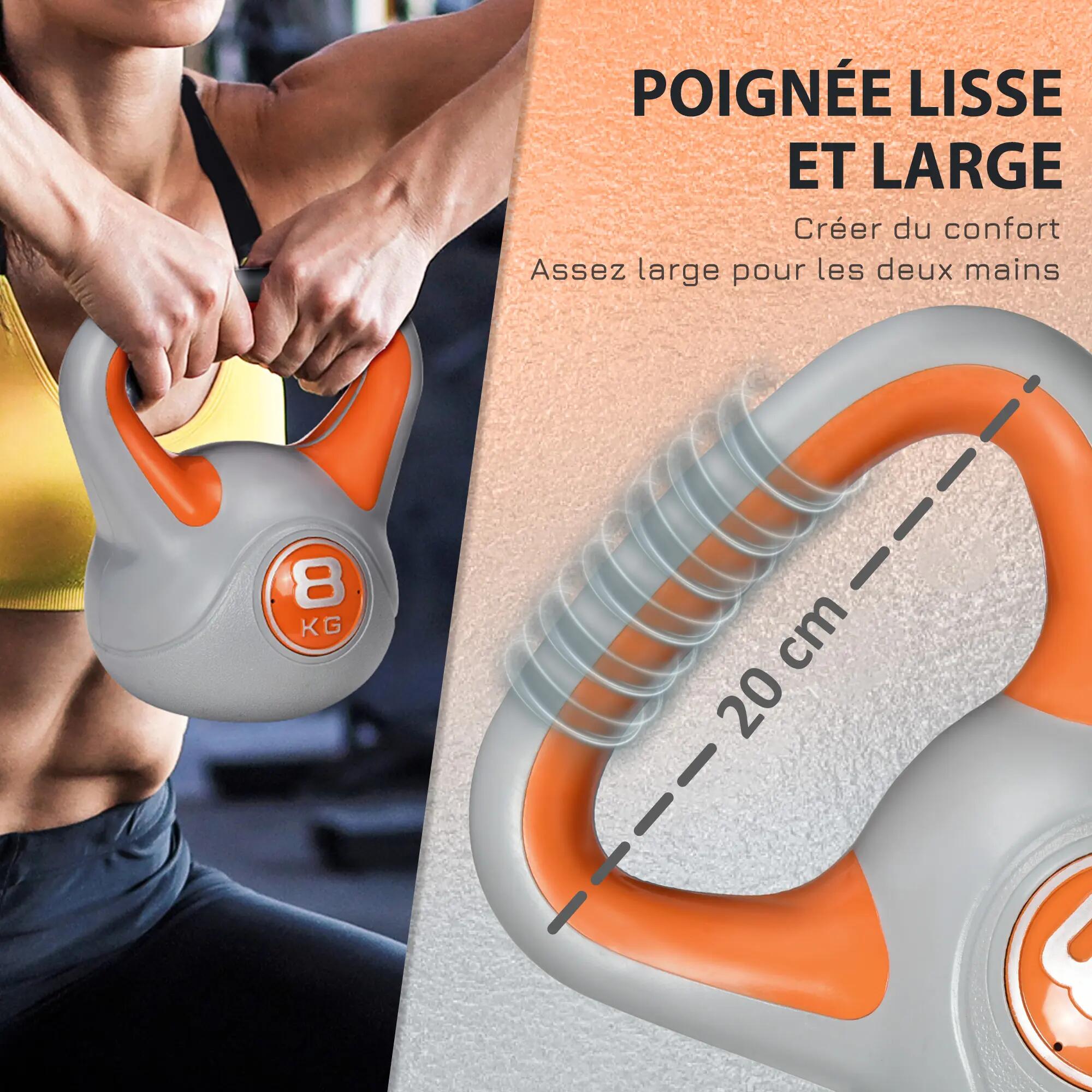 Kettlebell 8 Kg - haltère boule - poignée ergonomique - PU gris orange 4/5