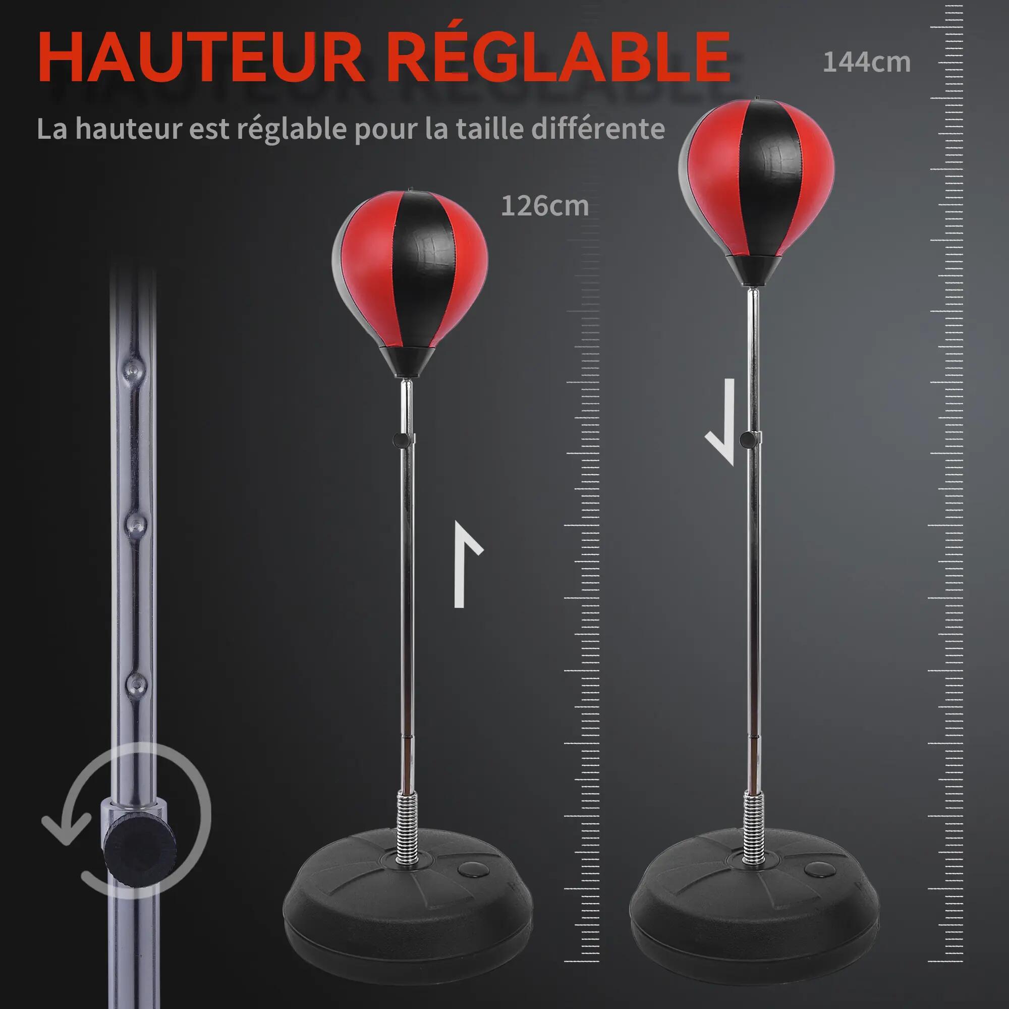 Sac de Frappe sur Pied Punching ball sur pied réglable en hauteur 126-144 cm ave 8/9