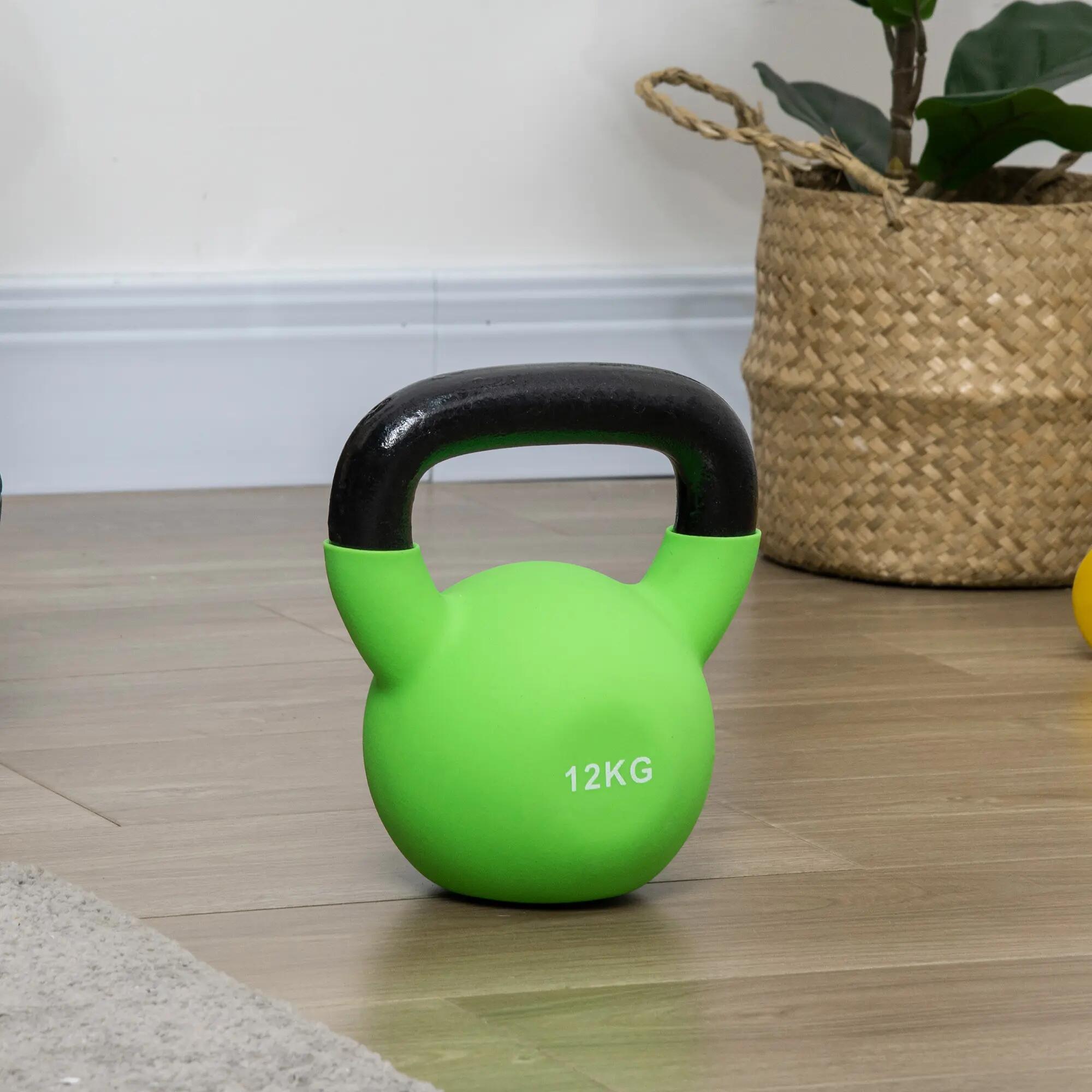Kettlebell en fonte de 12 kg avec revêtement en néoprène pour musculation, 20 x 9/9
