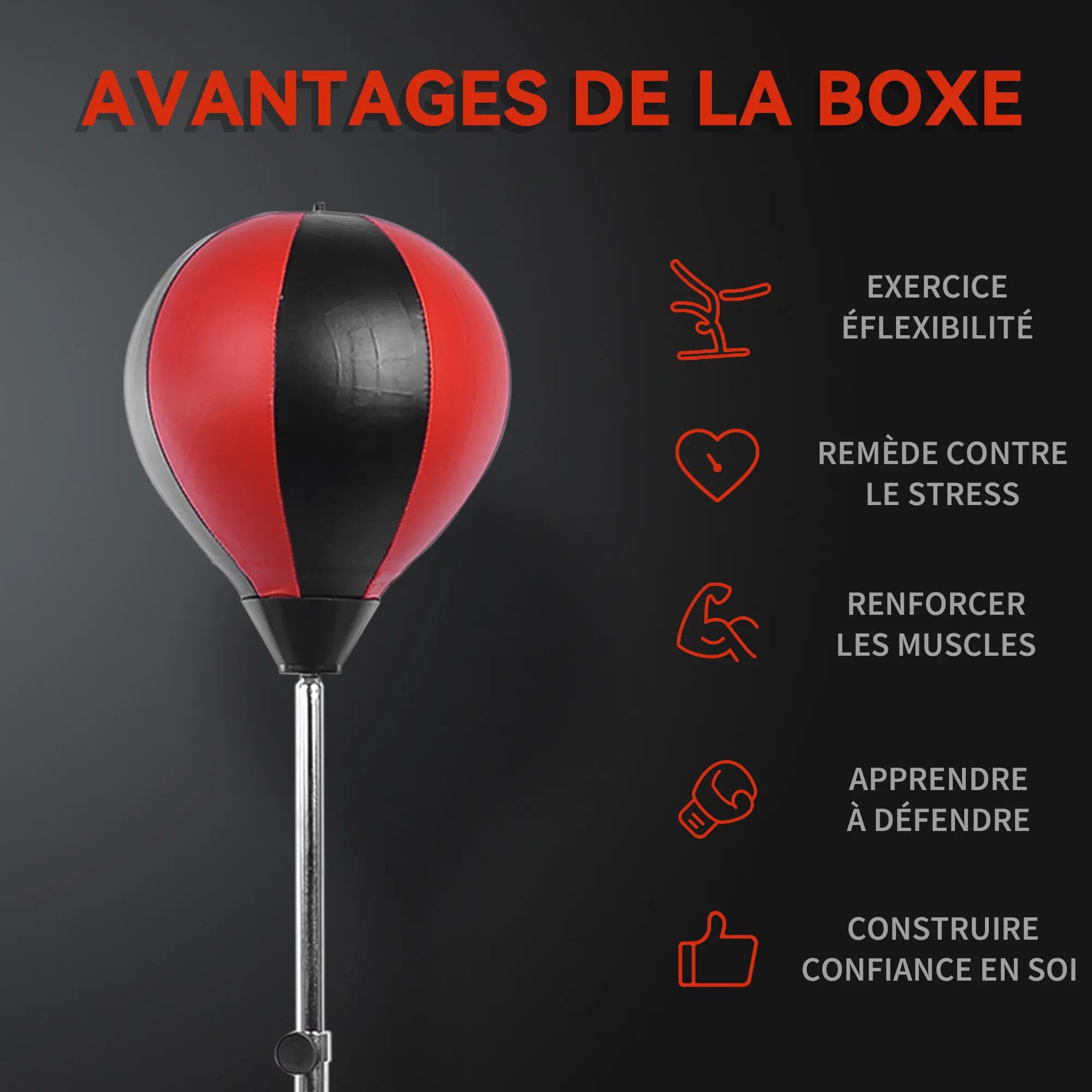 Sac de Frappe sur Pied Punching ball sur pied réglable en hauteur 126-144 cm ave 6/9
