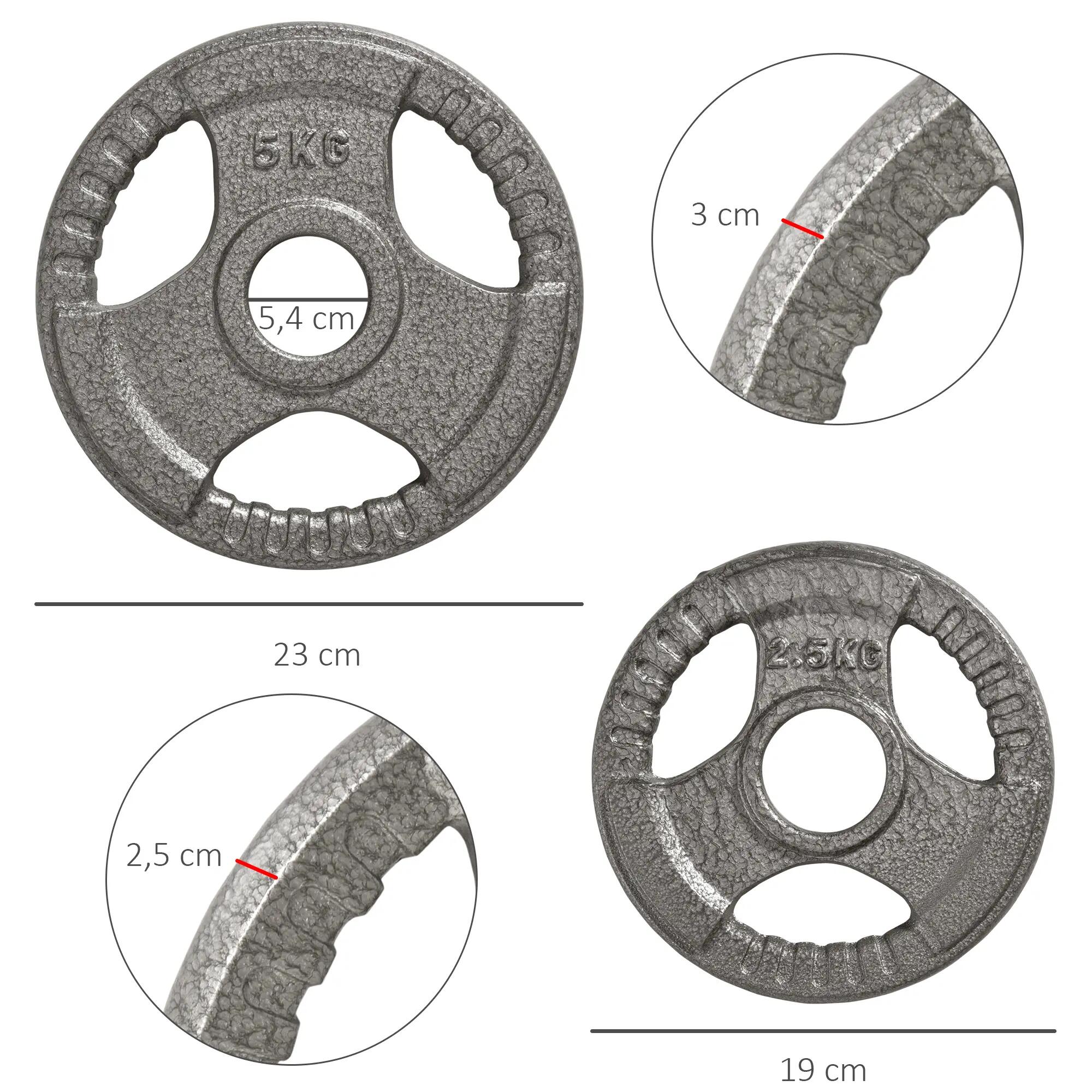 Disques de poids 2,5/2,5/5/5 Kg - 4 poids - acier 3/5