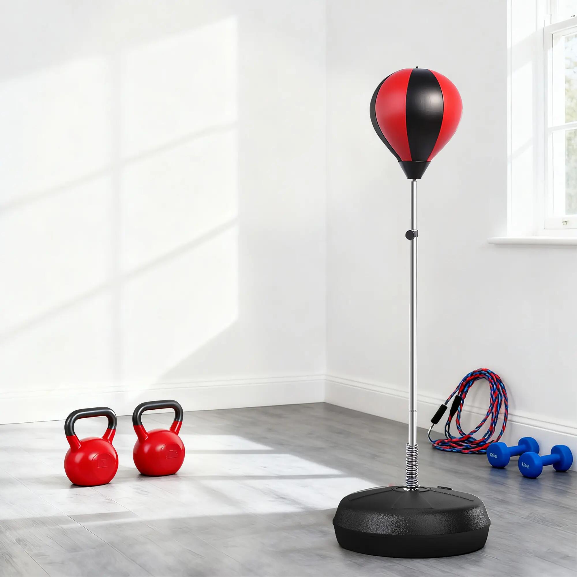 Sac de Frappe sur Pied Punching ball sur pied réglable en hauteur 126-144 cm ave 4/9