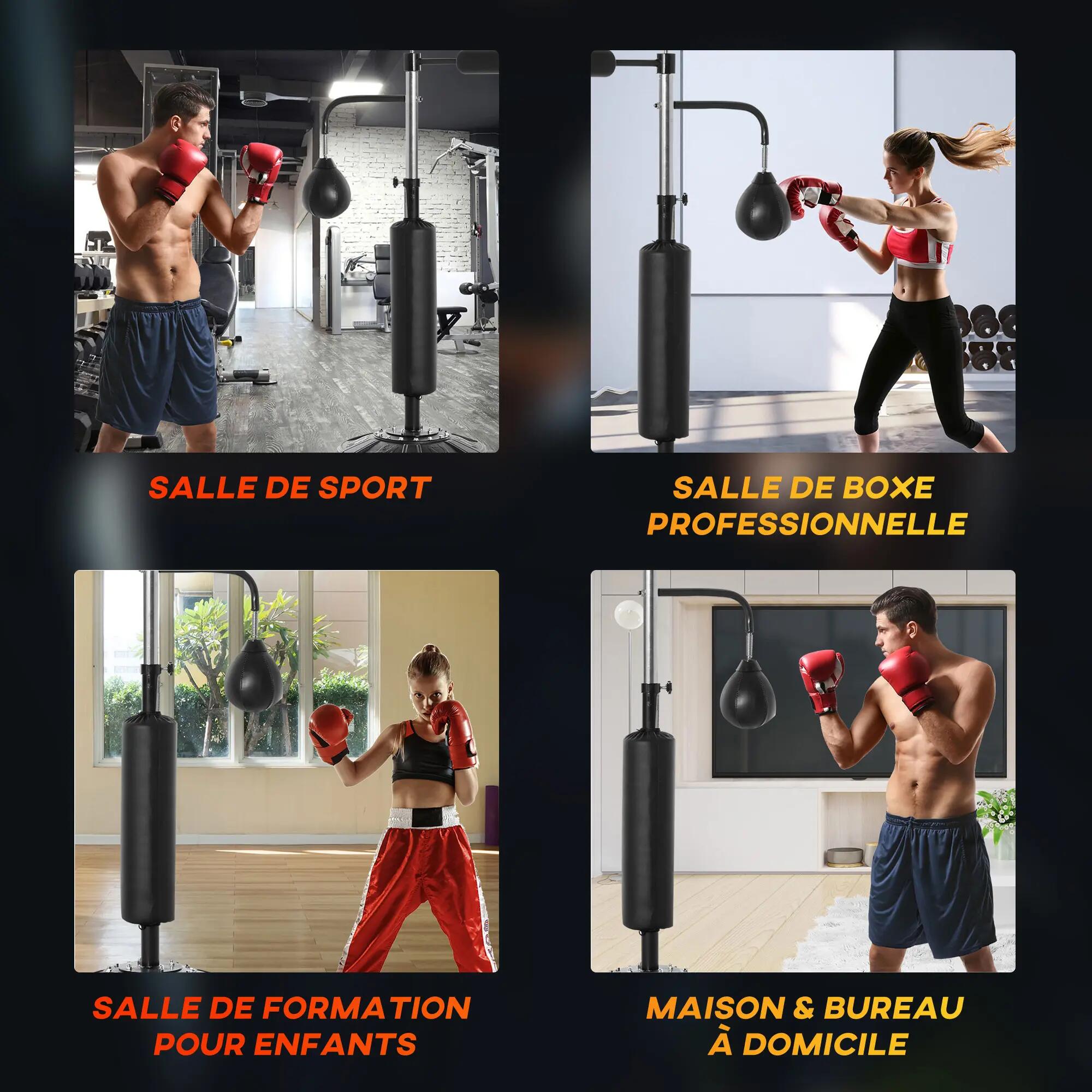 Sac de frappe sur pied 4 en 1, punching ball autonome 2 balles de vitesse barre 9/9