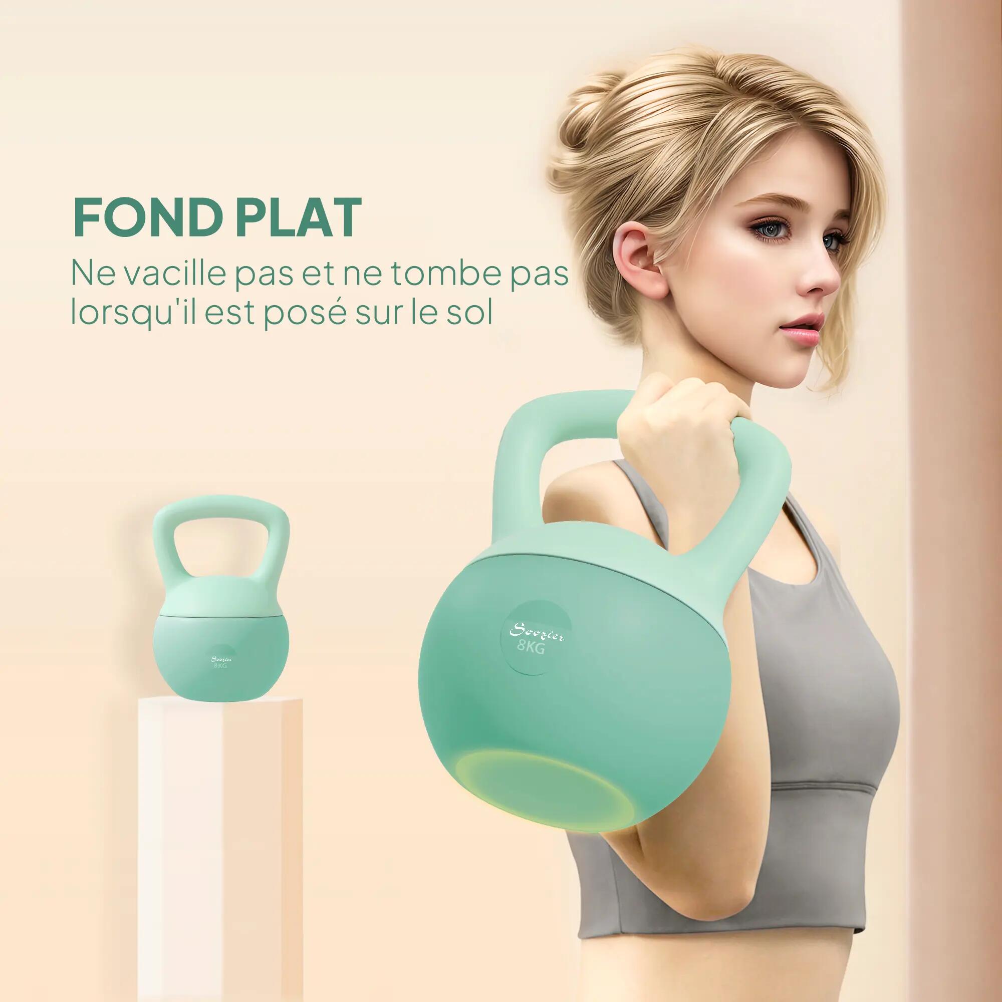 Kettlebell 8 kg, avec poignée antidérapante, pour fitness musculation cardio, 19 8/9