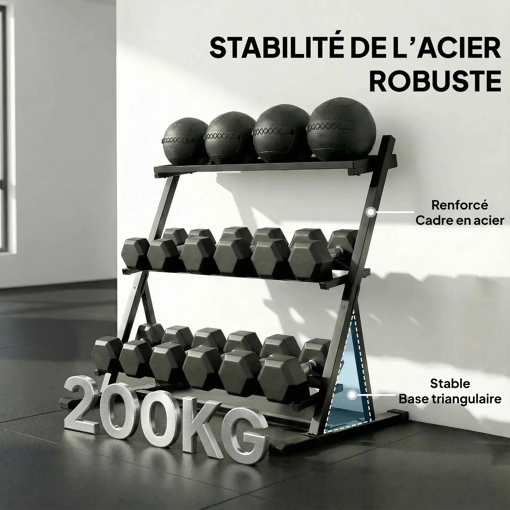 Support pour haltères à 3 niveaux, support de poids réglable en acier pour haltè 8/9