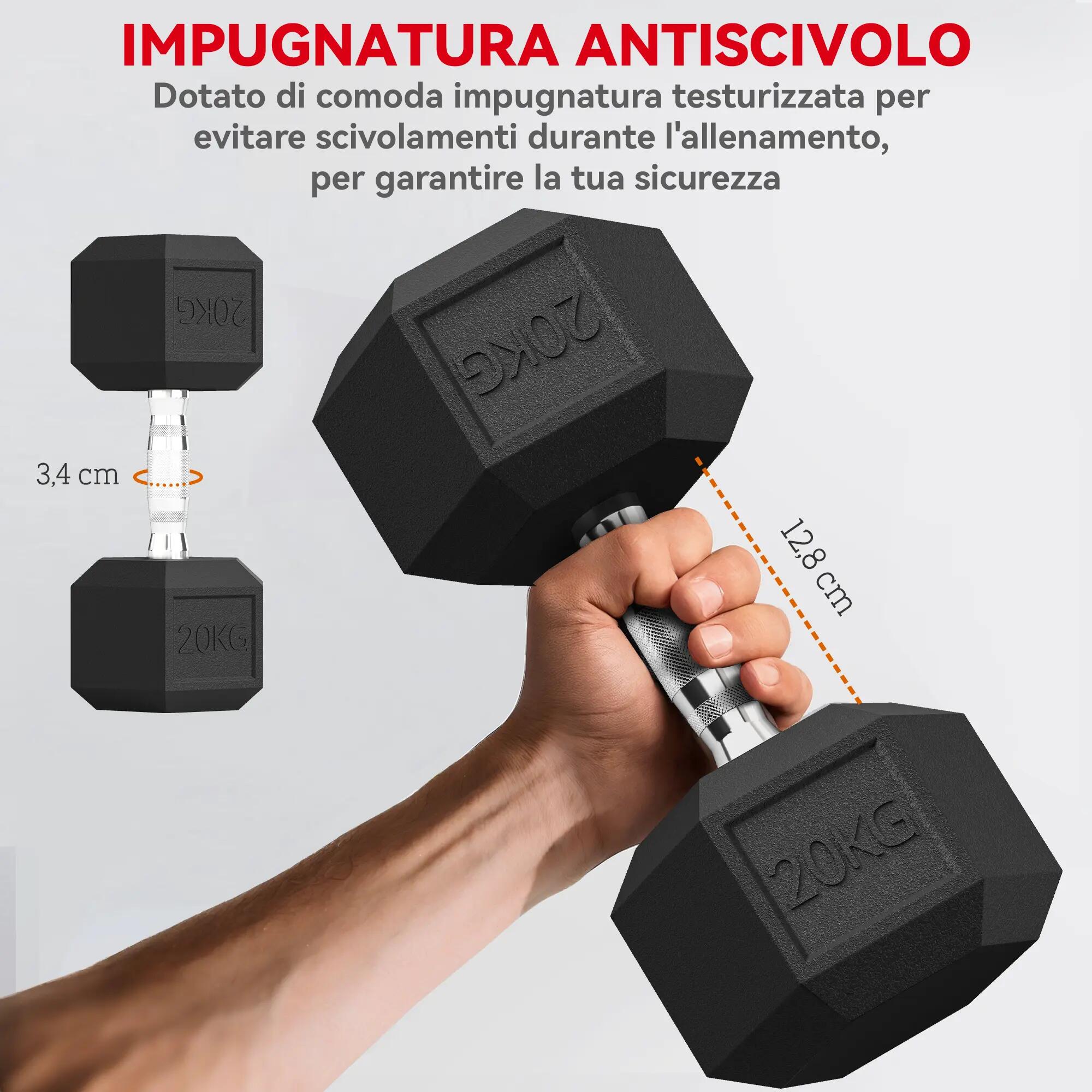 Ensemble de 2 haltères de 20 kg avec poignées antidérapantes, en métal, pour l'e 7/9