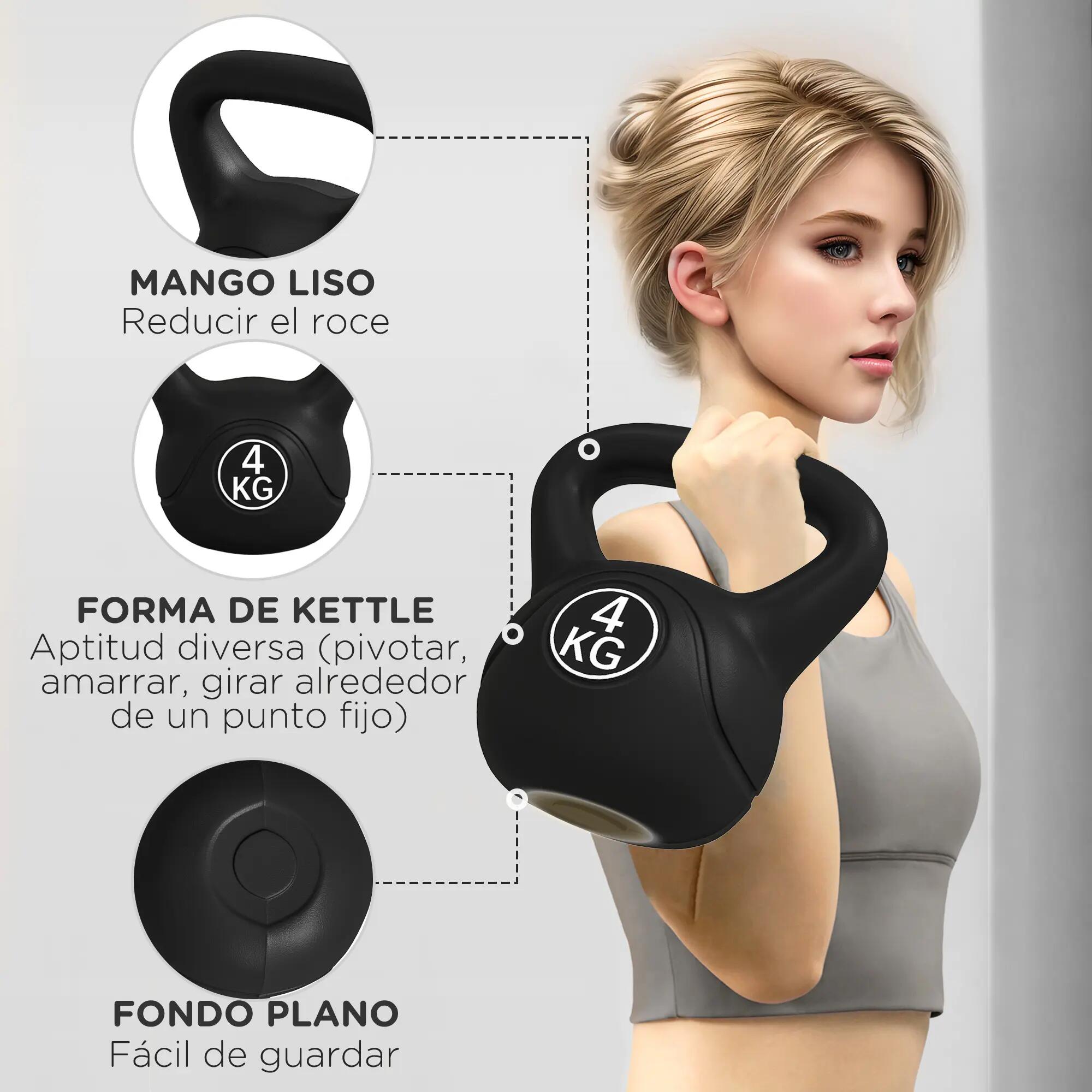Kettlebell de 4 kg rempli de sable, avec poignée large et base plate pour l'entr 8/9