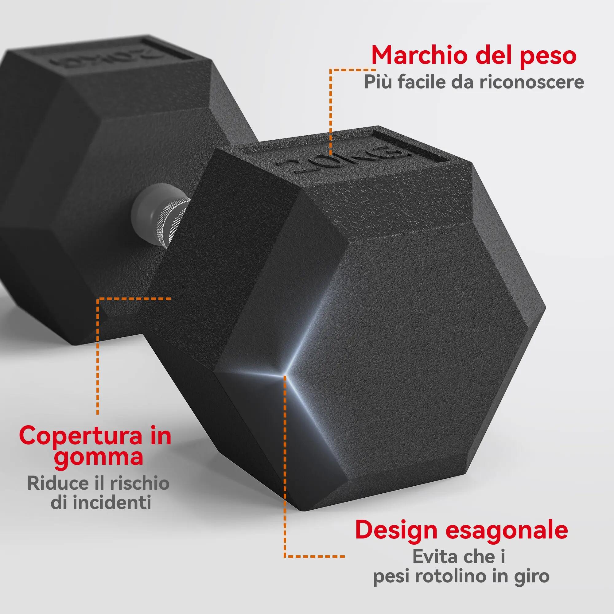 Haltère hexagonale de 20 kg en acier et caoutchouc pour la salle de sport, la ma 6/9