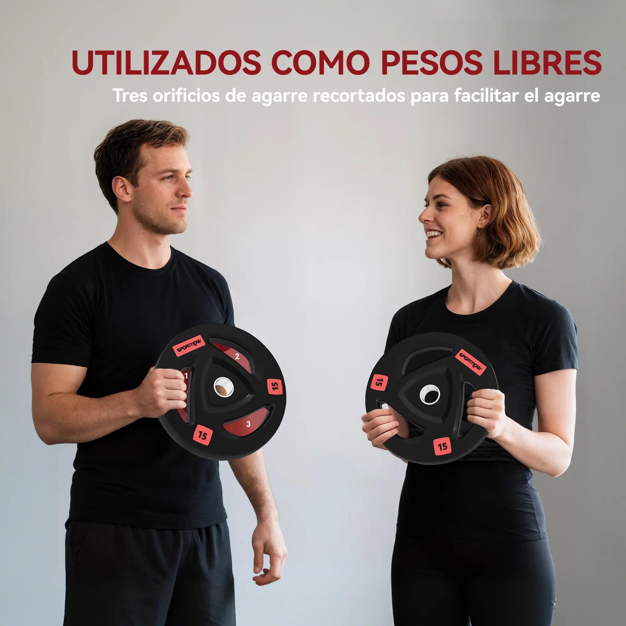 Lot de 2 disques de musculation olympiques 15 kg en fonte, trou de 50 mm, noirs 6/9