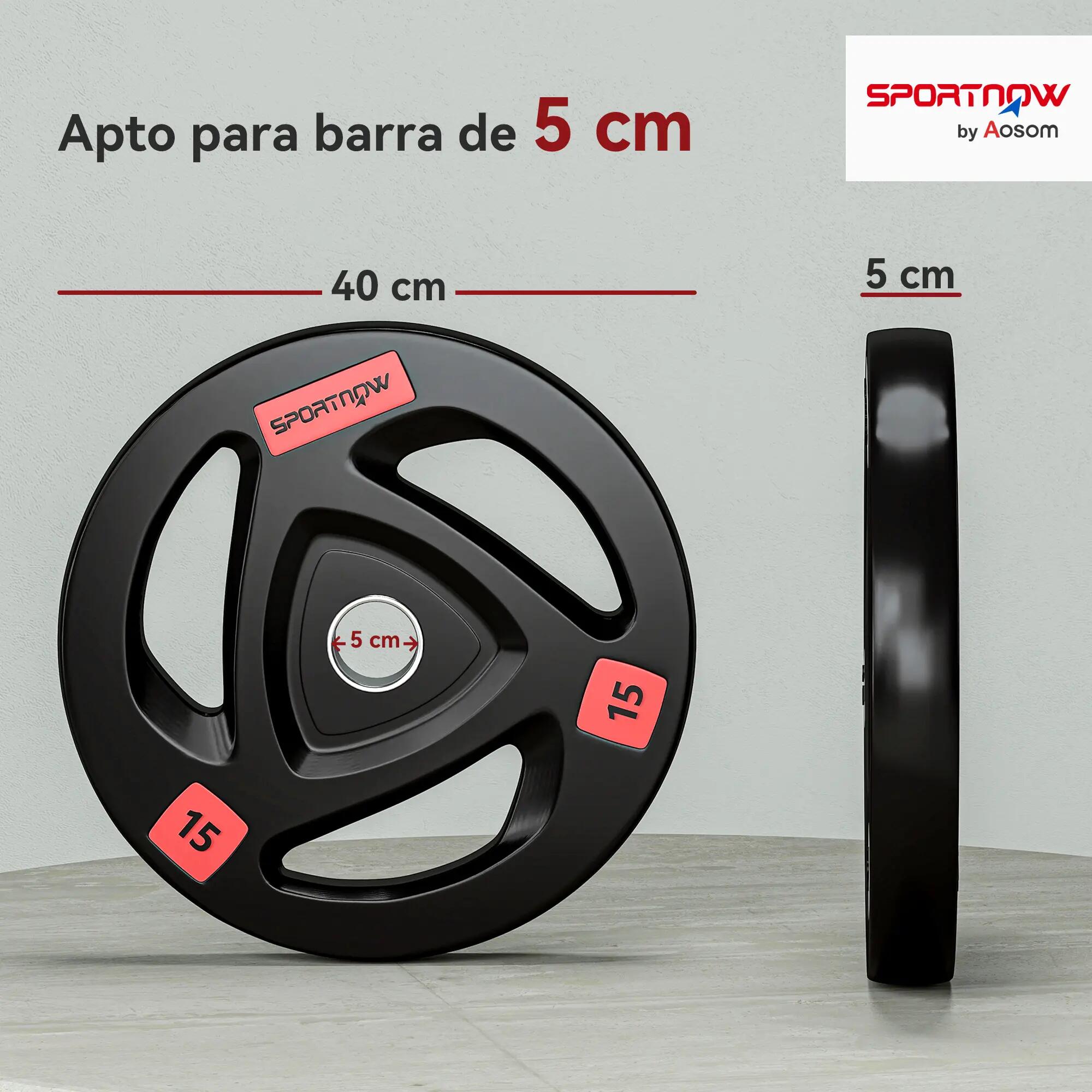 Lot de 2 disques de musculation olympiques 15 kg en fonte, trou de 50 mm, noirs 5/9