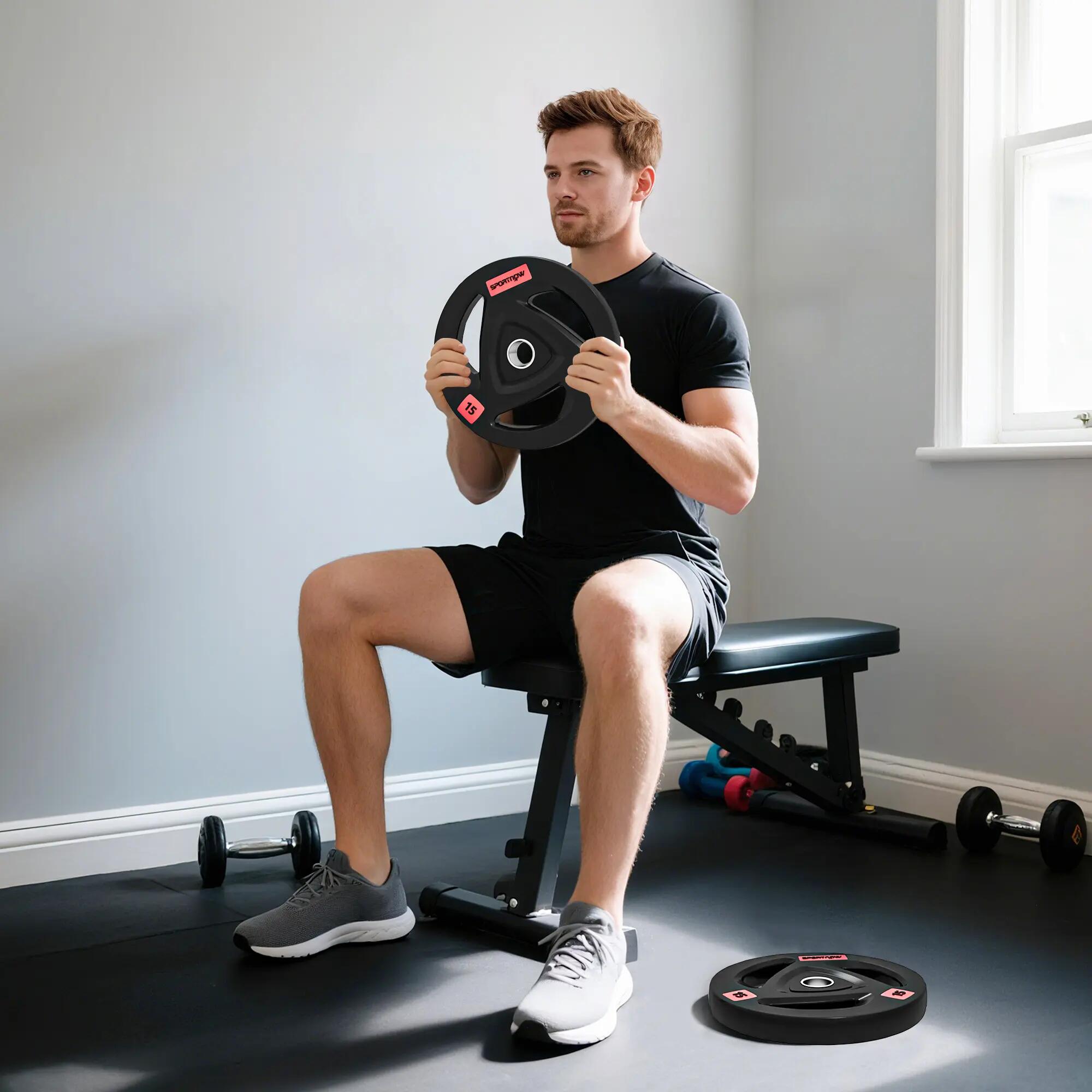 Lot de 2 disques de musculation olympiques 15 kg en fonte, trou de 50 mm, noirs 3/9