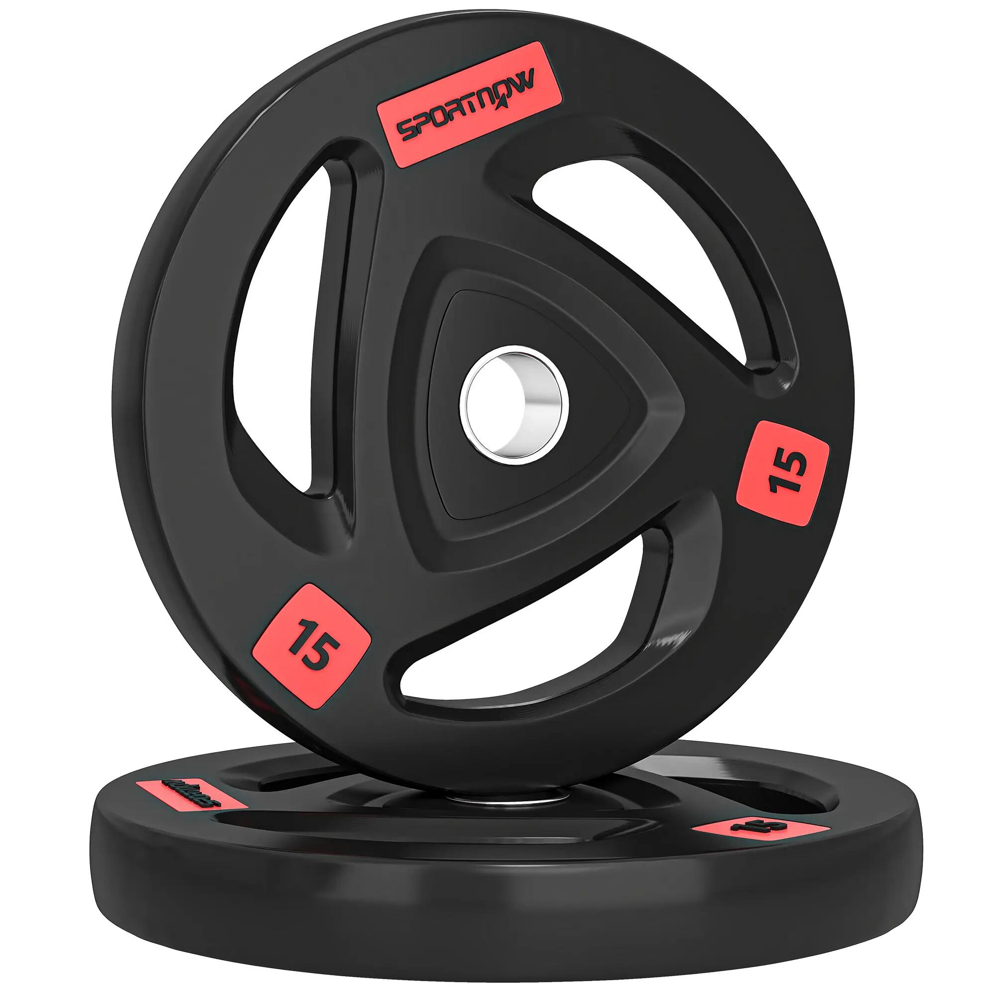 Lot de 2 disques de musculation olympiques 15 kg en fonte, trou de 50 mm, noirs 2/9
