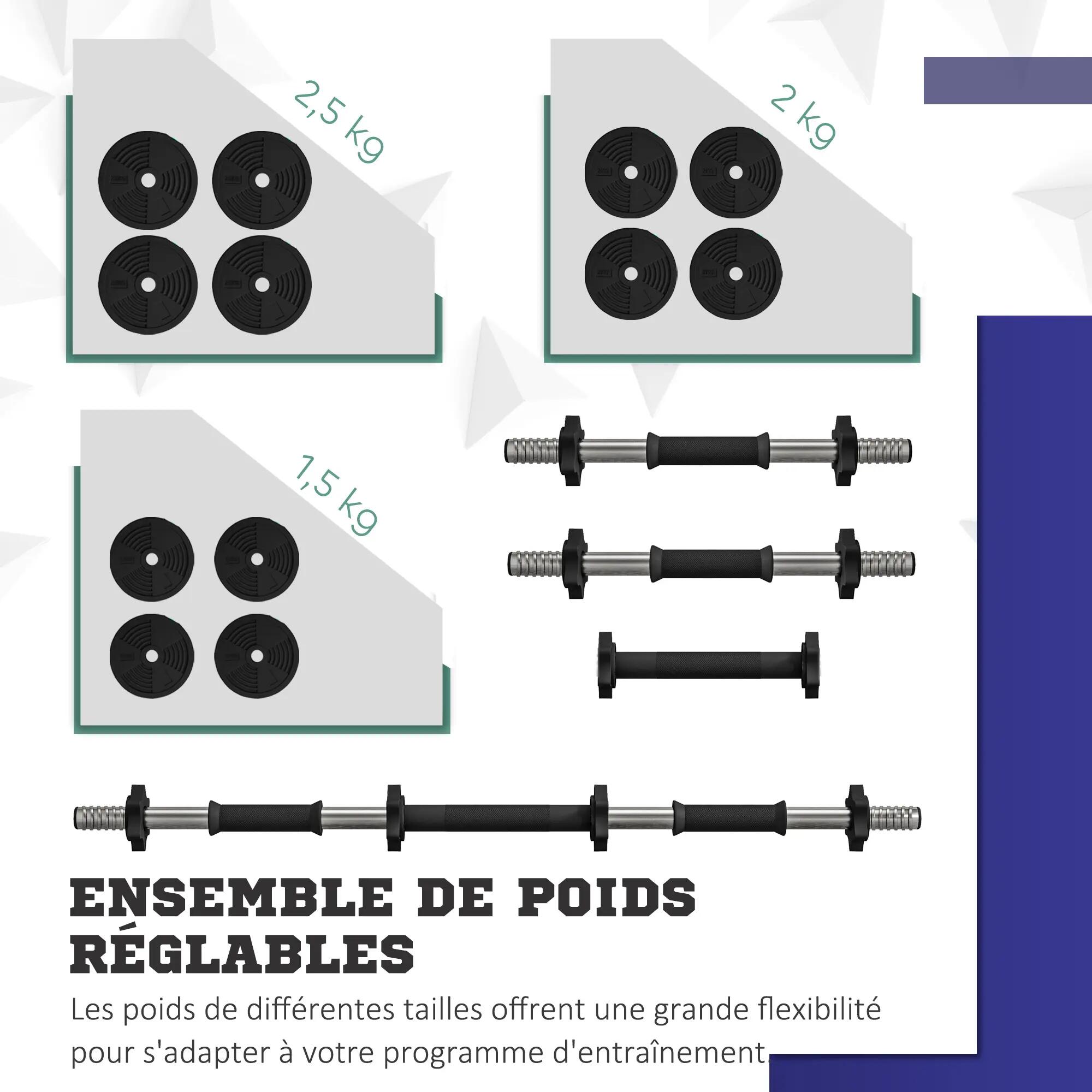Haltères 2 en 1 réglables, haltères libres avec poignées antidérapantes, 25 KG - 7/9