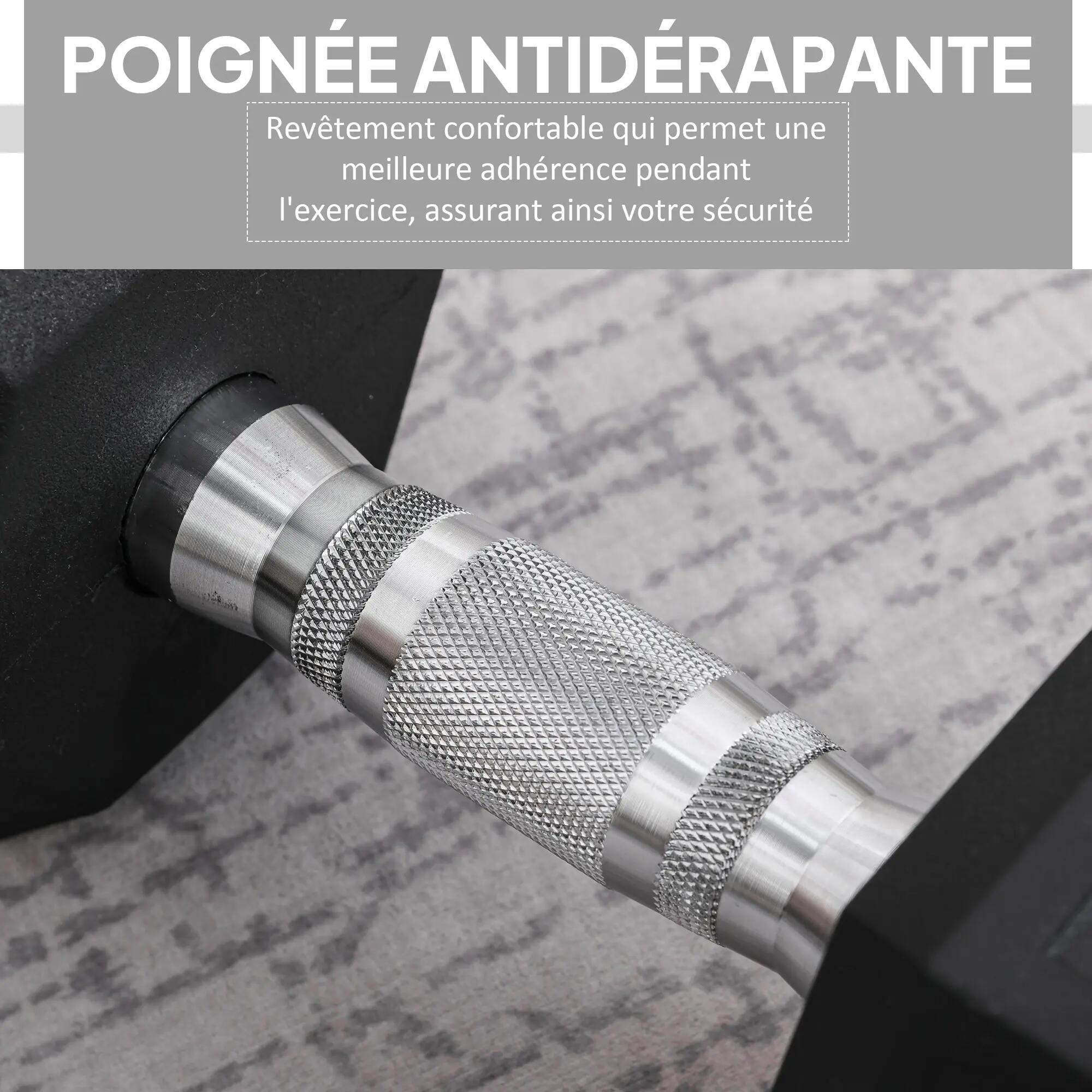Haltère hexagonal 12,5 kg en fonte caoutchouté pour maison bureau gym à domicile 7/9