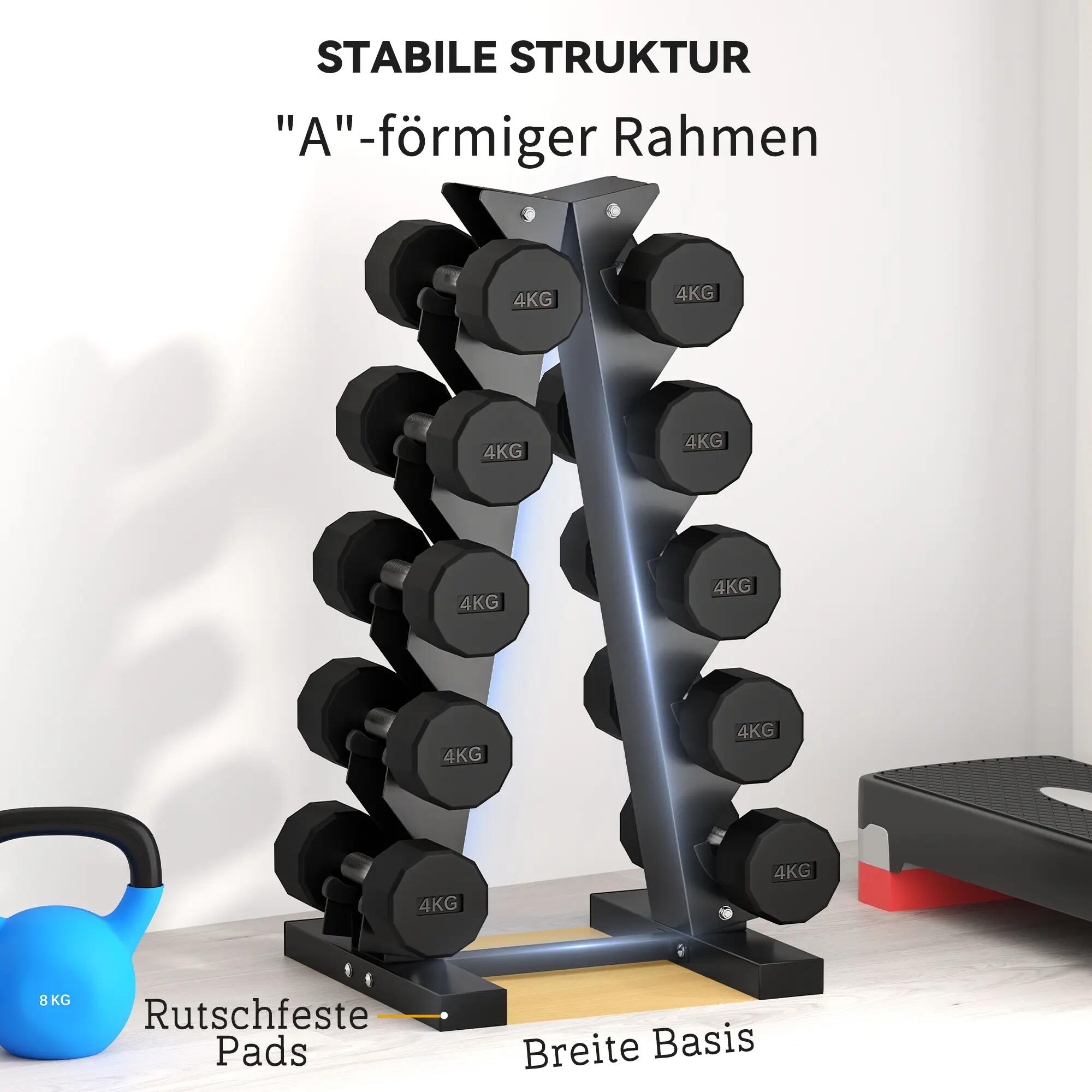 Support pour 10 haltères, 5 niveaux, structure robuste en acier, jusqu'à 100 kg, 8/9