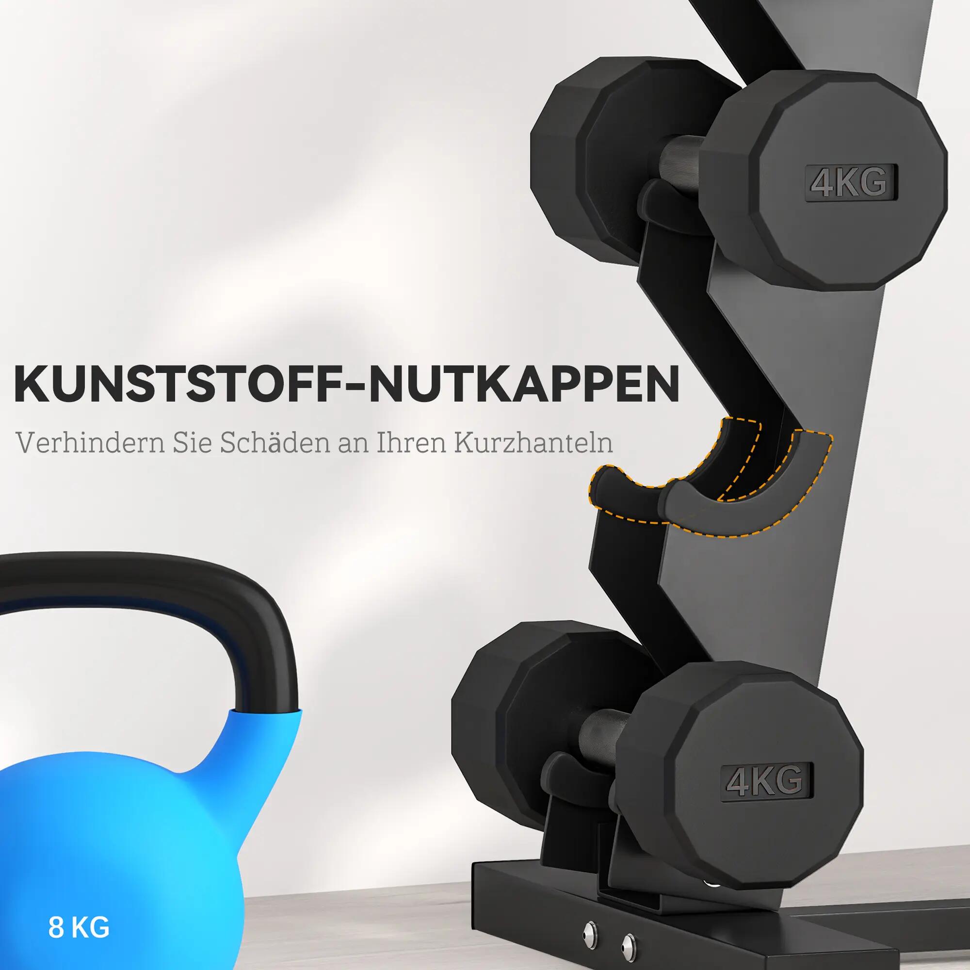 Support pour 10 haltères, 5 niveaux, structure robuste en acier, jusqu'à 100 kg, 7/9