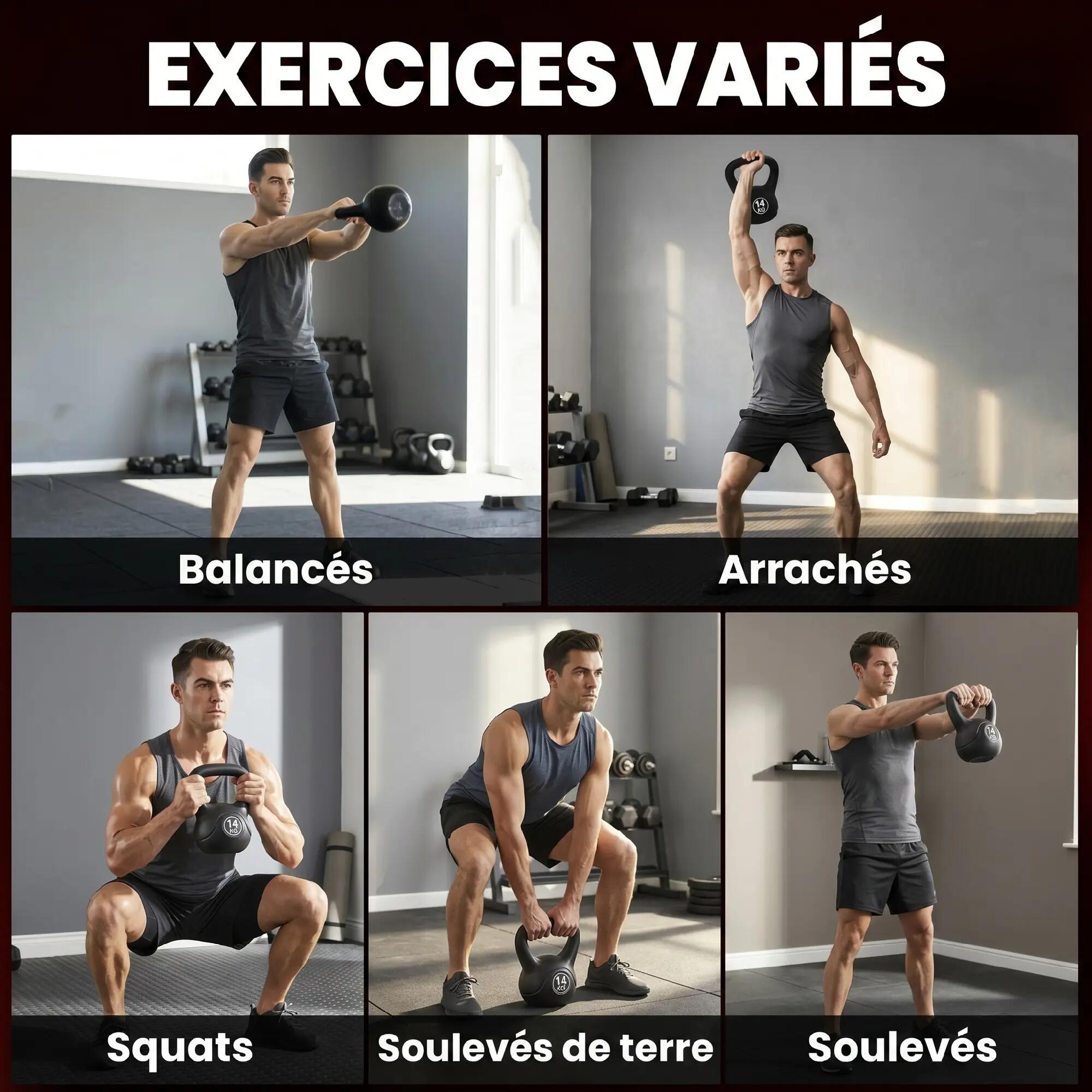 Kettlebell 14 kg, haltère avec poignée ergonomique, haltère à boule, musculation 6/9