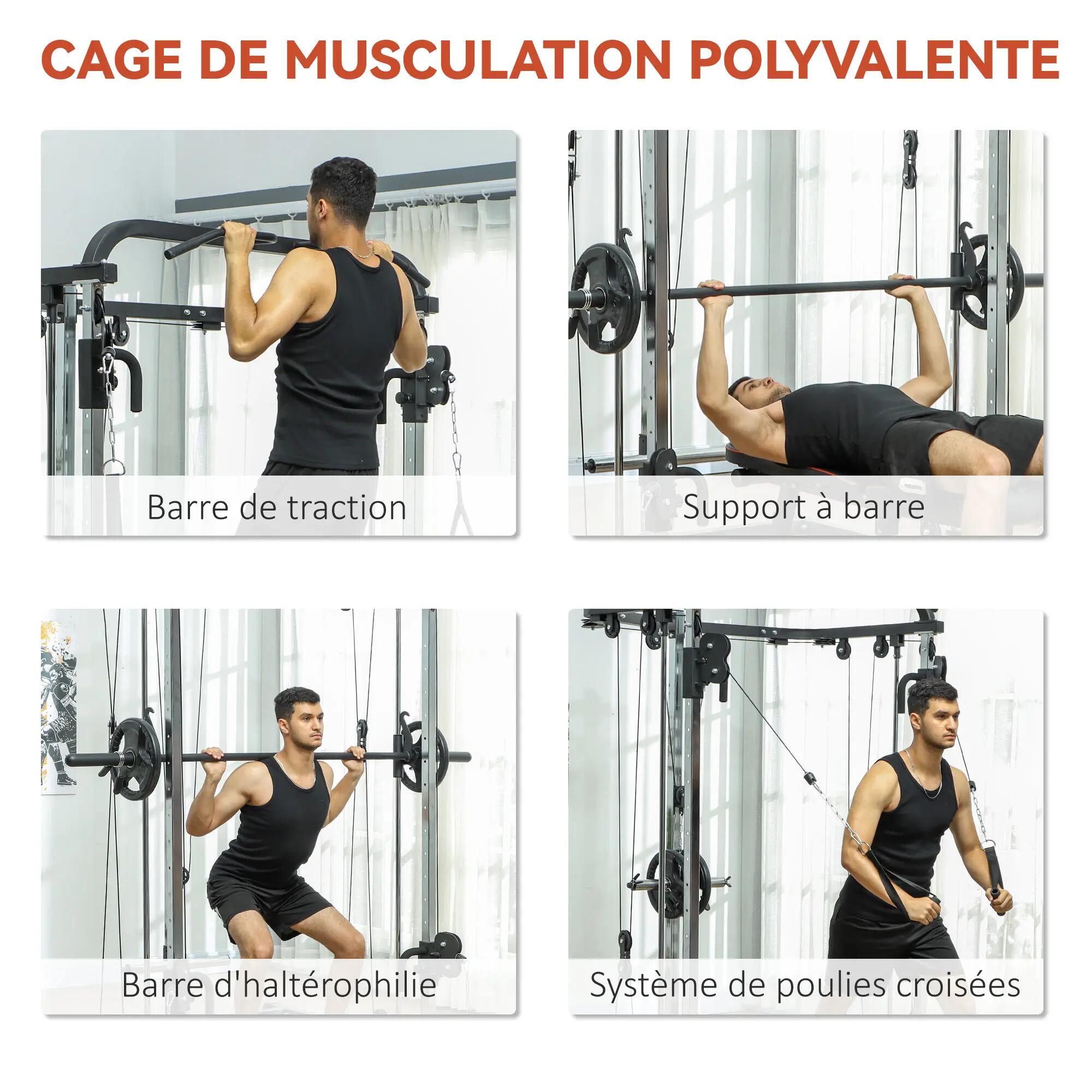 Station de musculation Fitness entrainement complet acier noir 4/5
