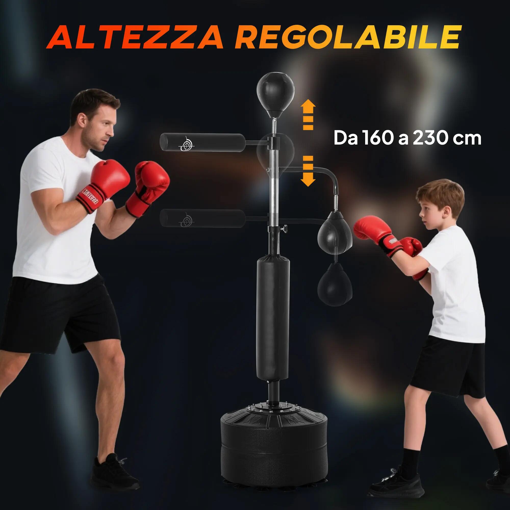 Sac de frappe autoportant 4 en 1 avec 2 balles de frappe, barre rotative et sac 7/9