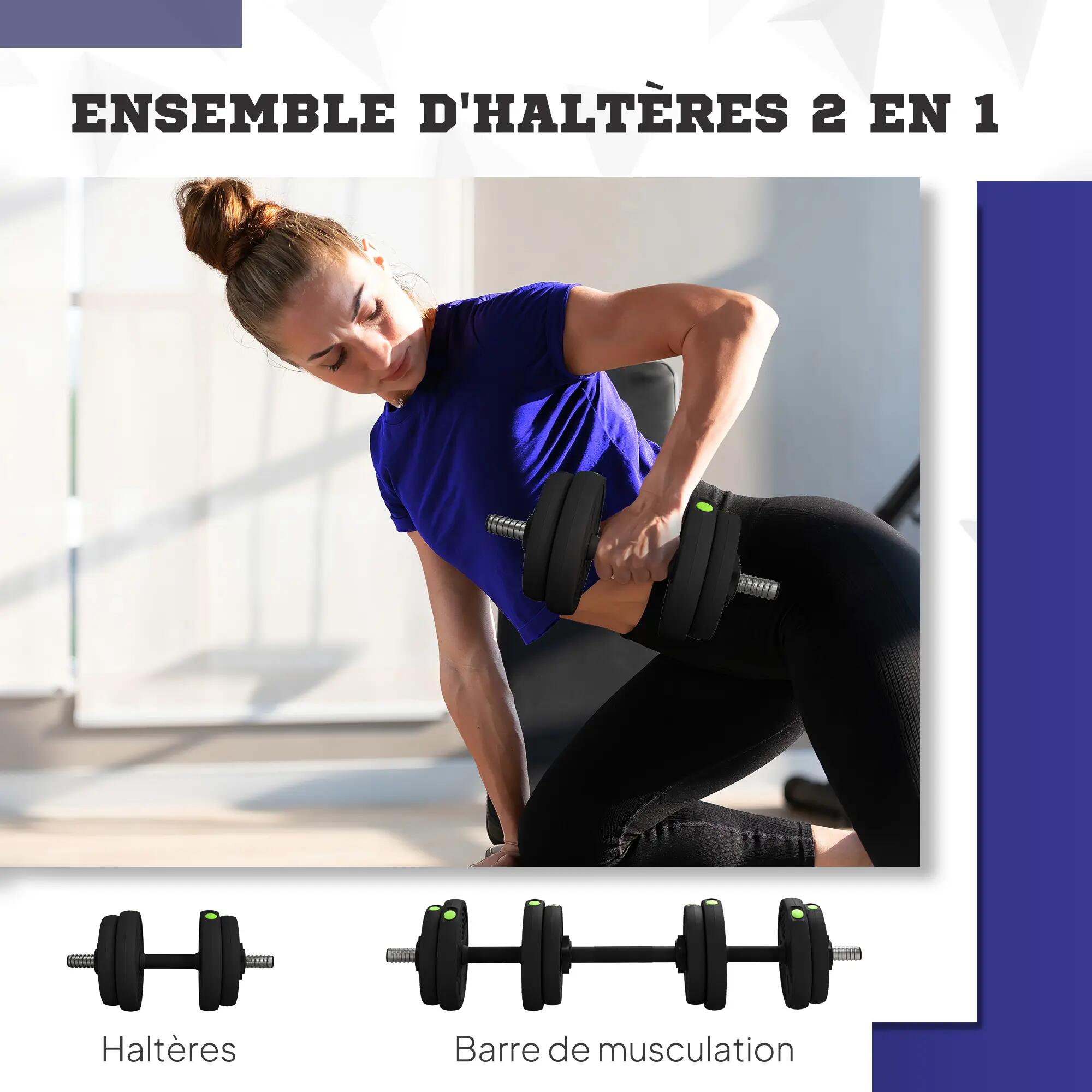 Haltères 2 en 1 réglables - haltères libres 15 Kg - barres incluses 4/5