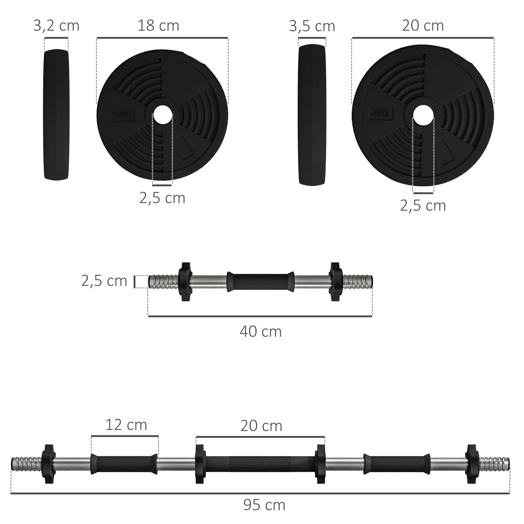 Haltères 2 en 1 réglables - haltères libres 15 Kg - barres incluses 3/5