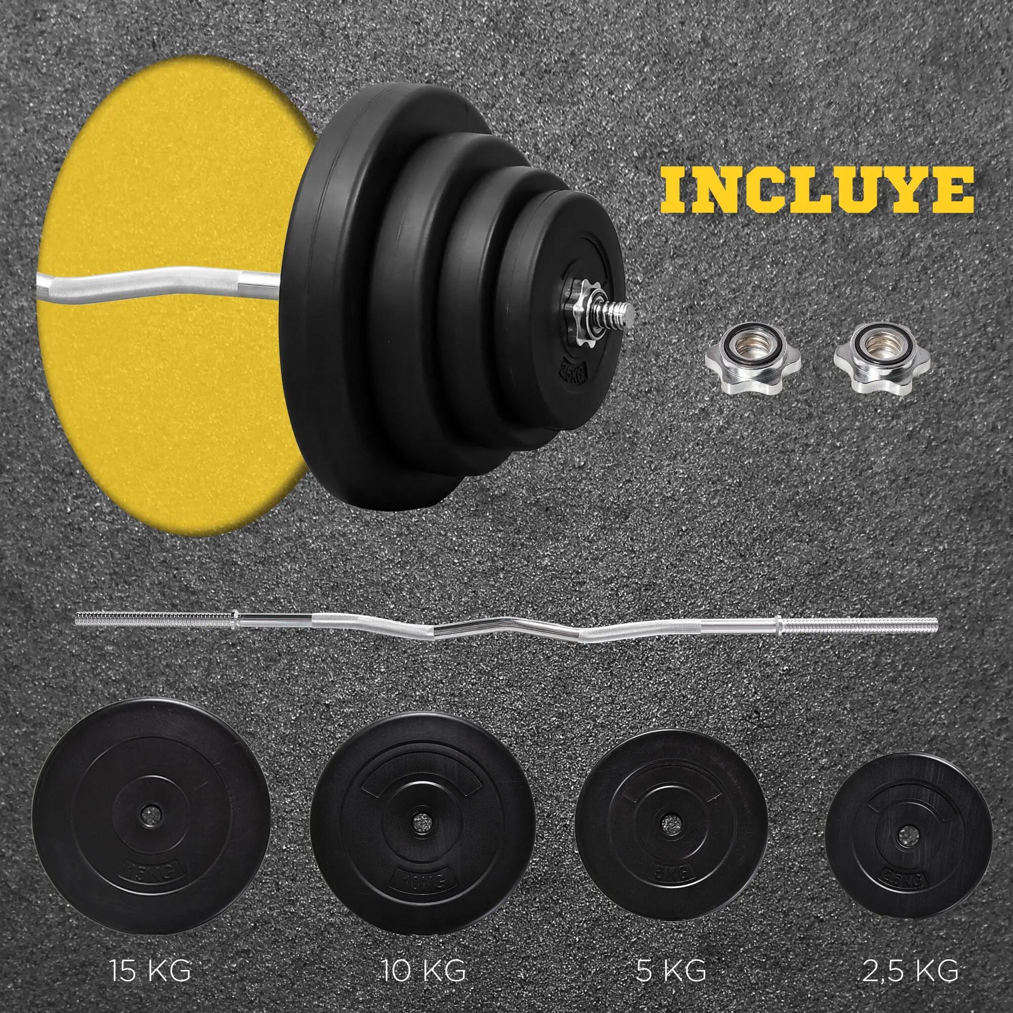 Barre de musculation incurvée 70 kg avec 8 disques interchangeables (2,5 kg à 15 7/9