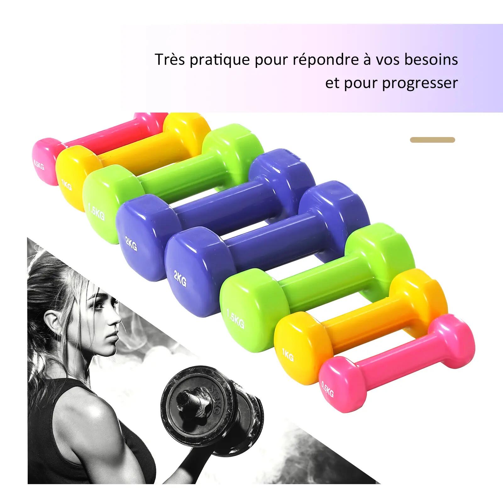 Ensemble d'haltères courtes multicolores total 10 Kg avec malette 5/5
