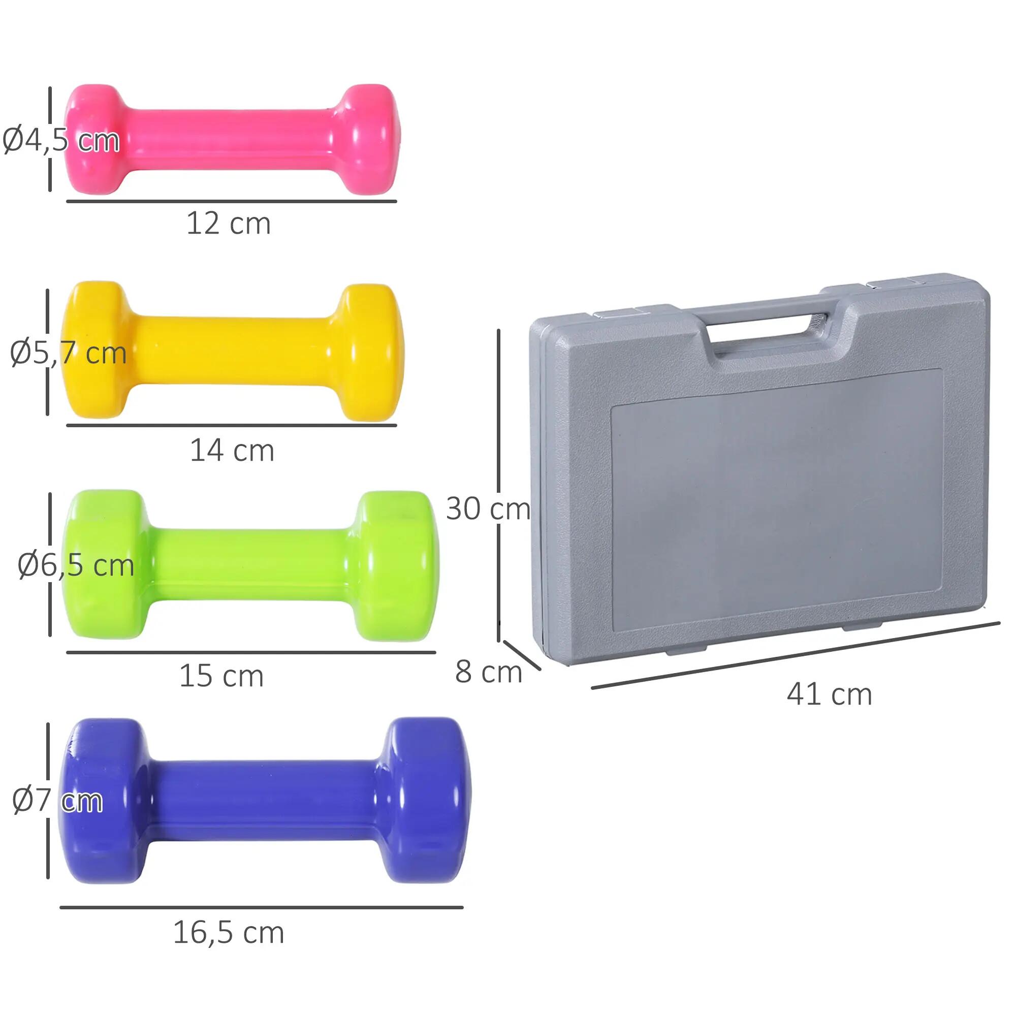 Ensemble d'haltères courtes multicolores total 10 Kg avec malette 3/5
