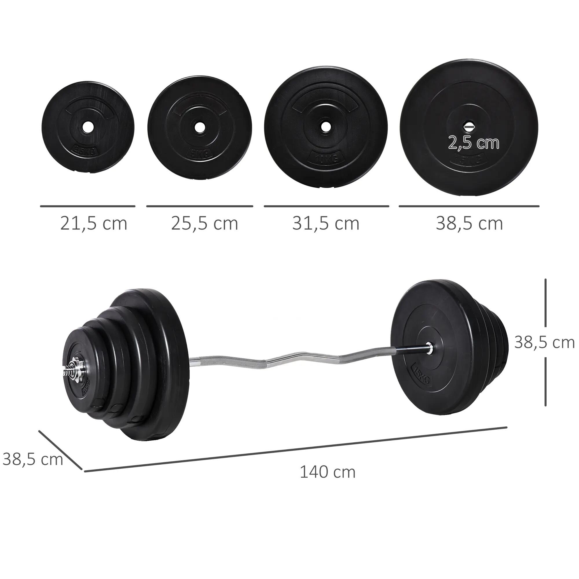 Barre de musculation incurvée 70 kg avec 8 disques interchangeables (2,5 kg à 15 4/9