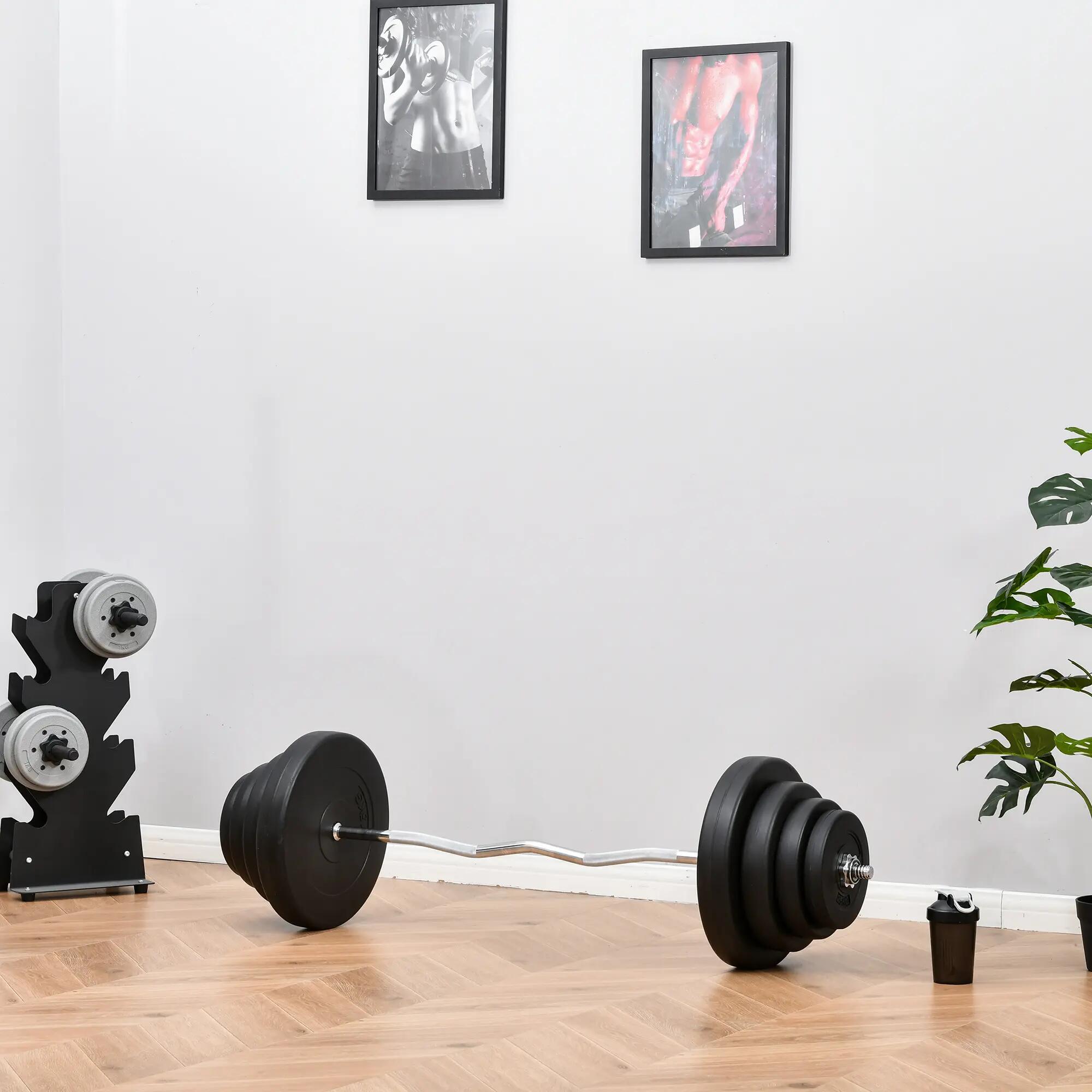 Barre de musculation incurvée 70 kg avec 8 disques interchangeables (2,5 kg à 15 3/9