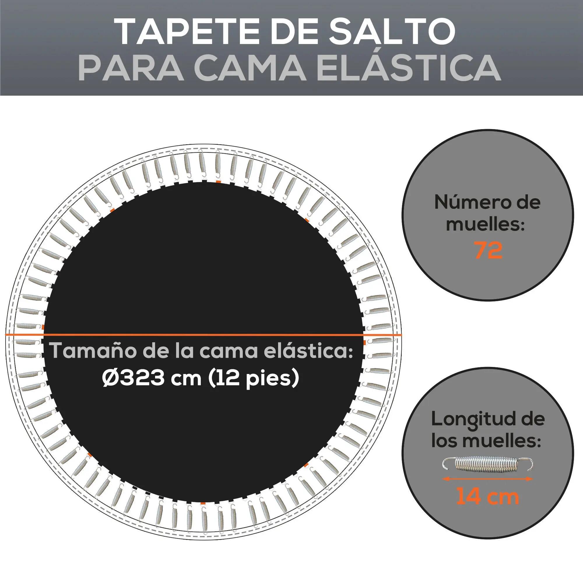 Tapis de rechange trampoline Ø 3,7m ressorts 14cm outil 72 crochets en V inclus 4/5