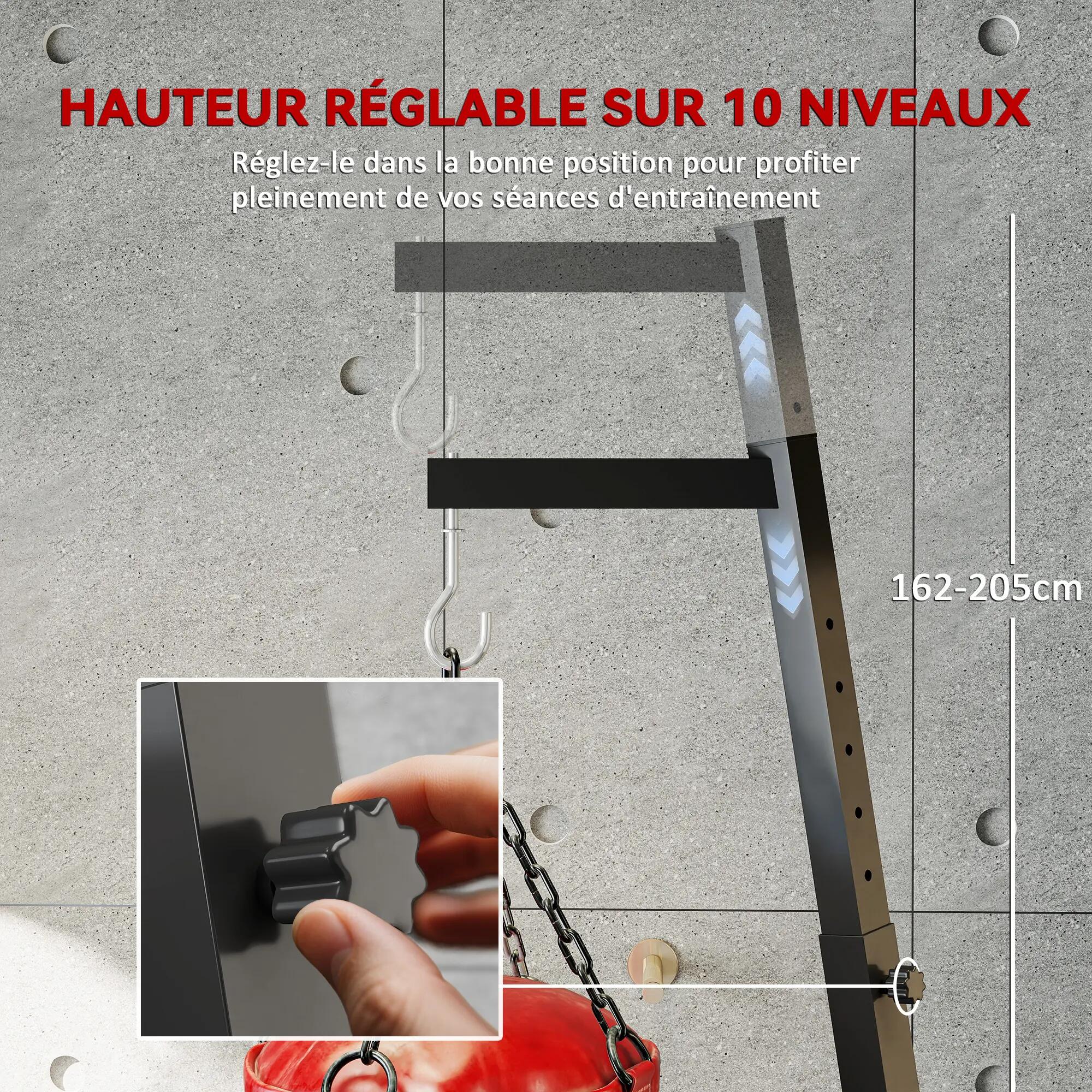 Support de sac de frappe sur pieds pliable réglable en hauteur avec base lestée 7/9