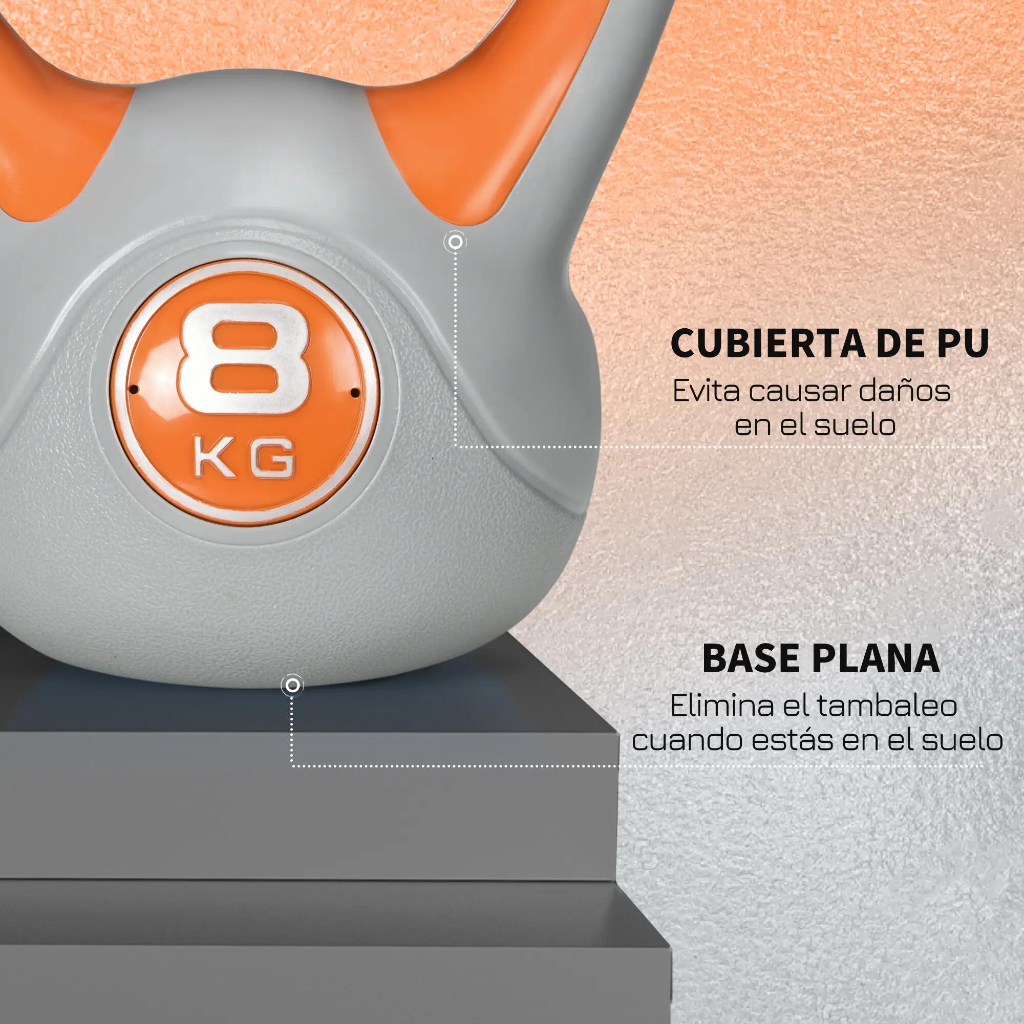 Kettlebell 8 kg, revêtement PU et remplissage de sable, pour musculation, 20 x 1 8/9