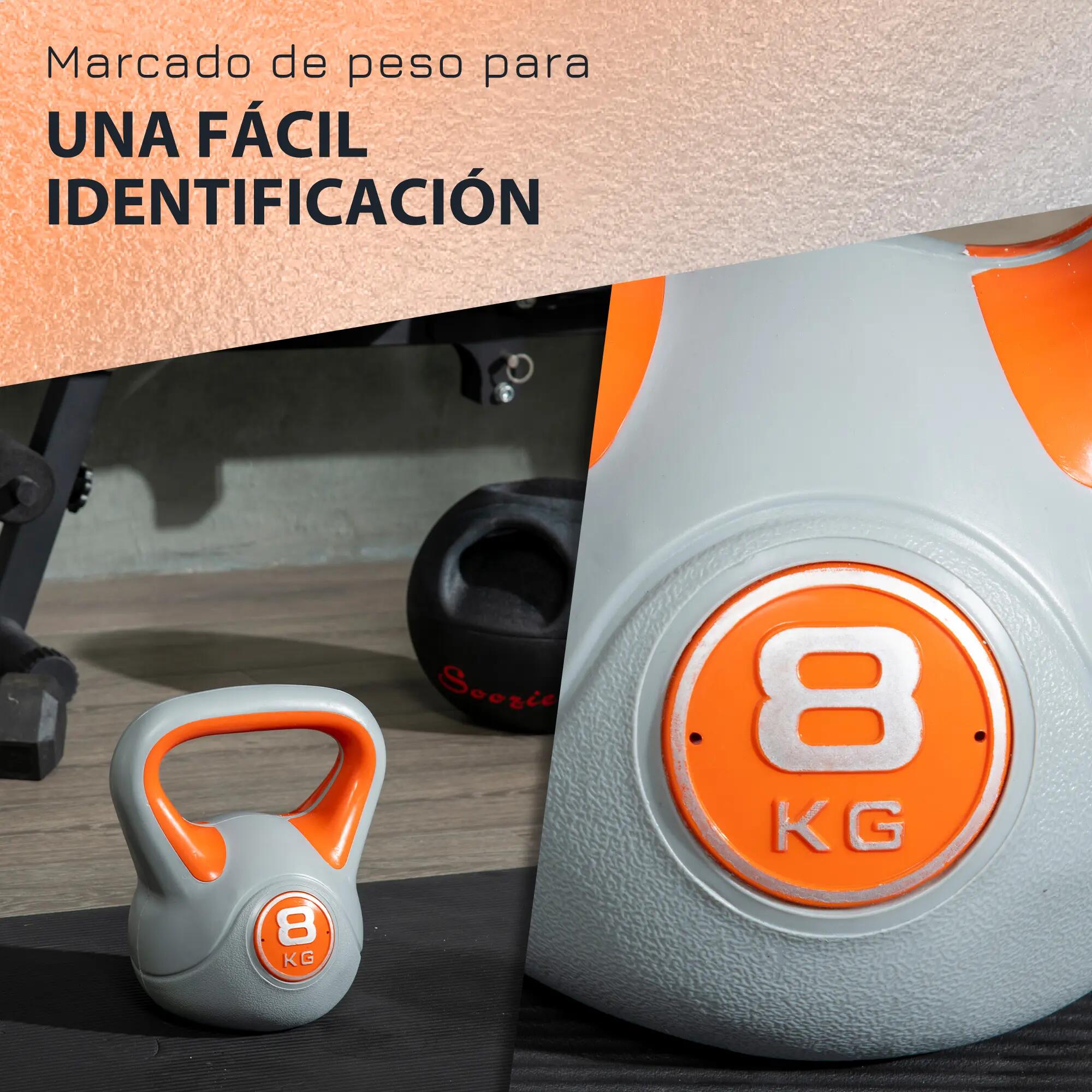Kettlebell 8 kg, revêtement PU et remplissage de sable, pour musculation, 20 x 1 7/9