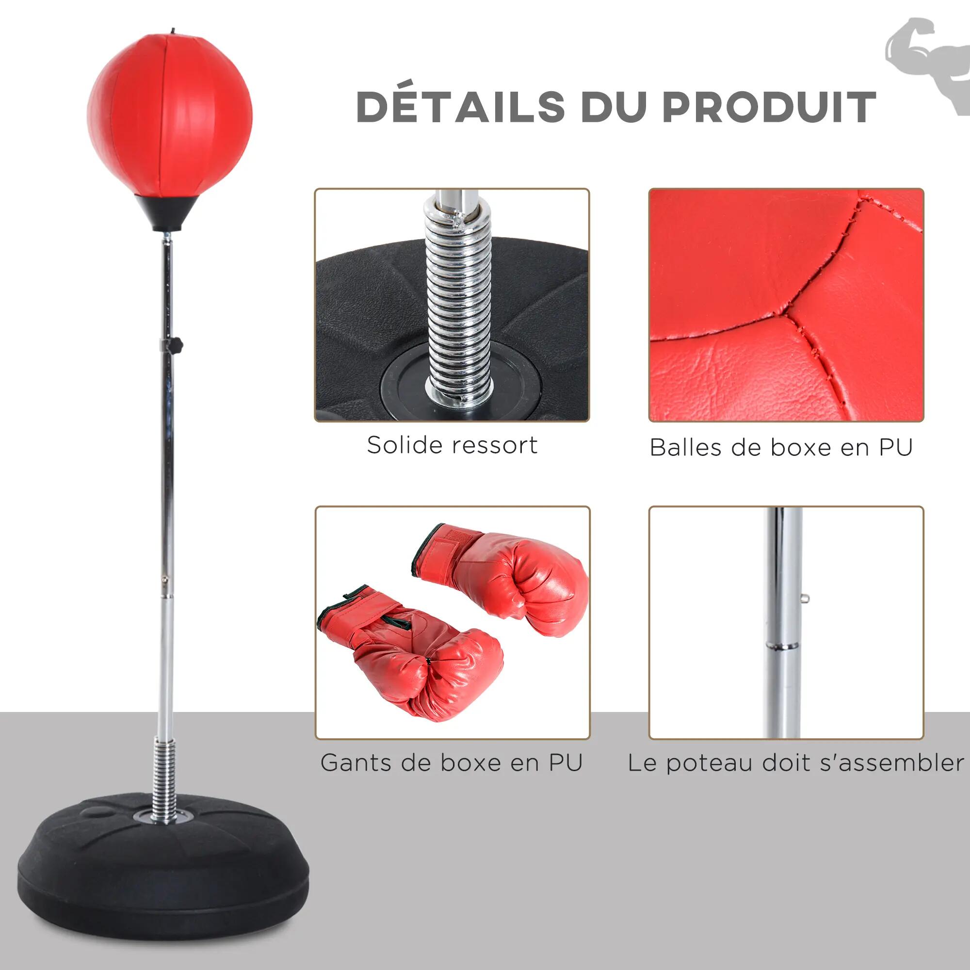 Sac de Frappe sur Pied Punching ball sur pied réglable en hauteur 126-144 cm ave 9/9