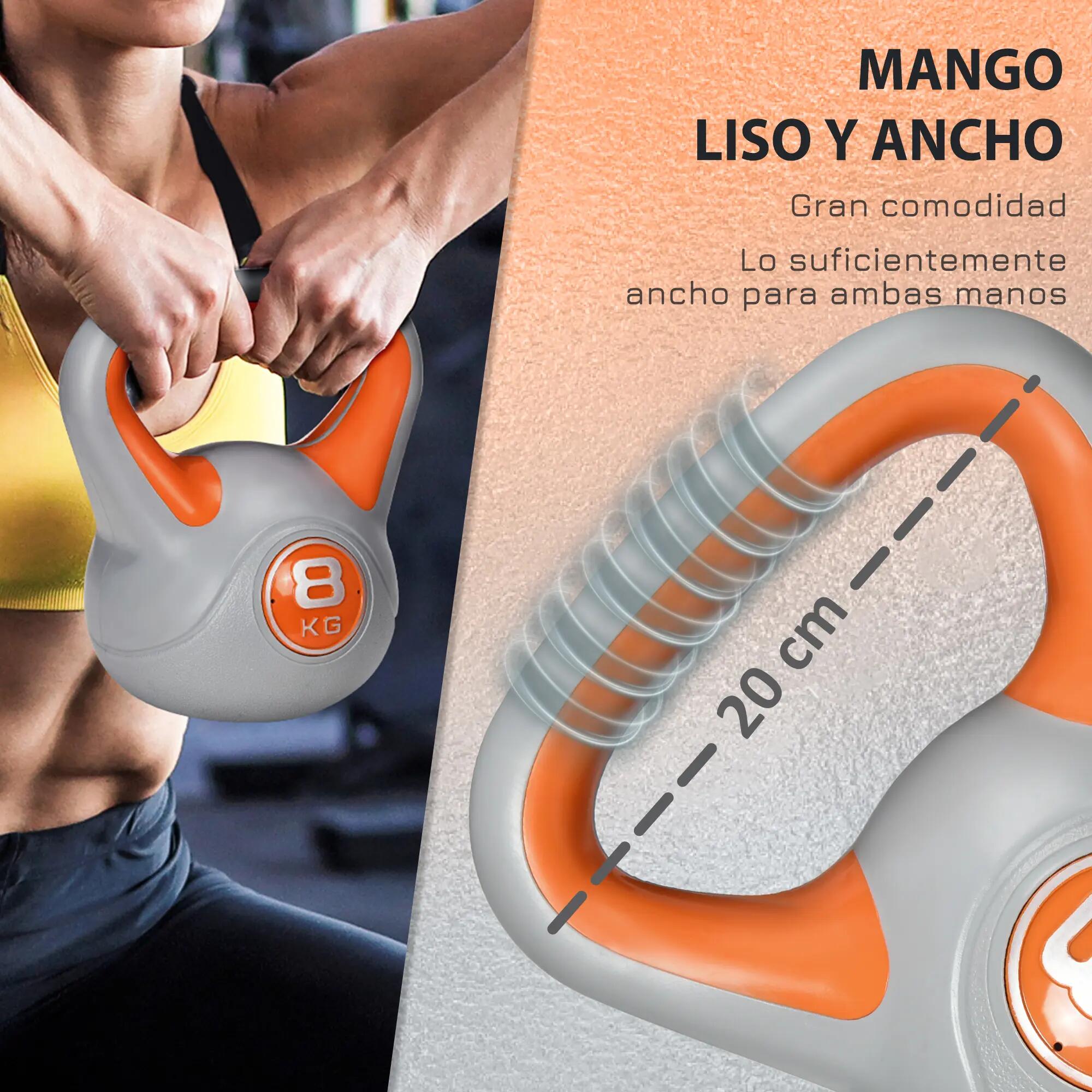 Kettlebell 8 kg, revêtement PU et remplissage de sable, pour musculation, 20 x 1 6/9