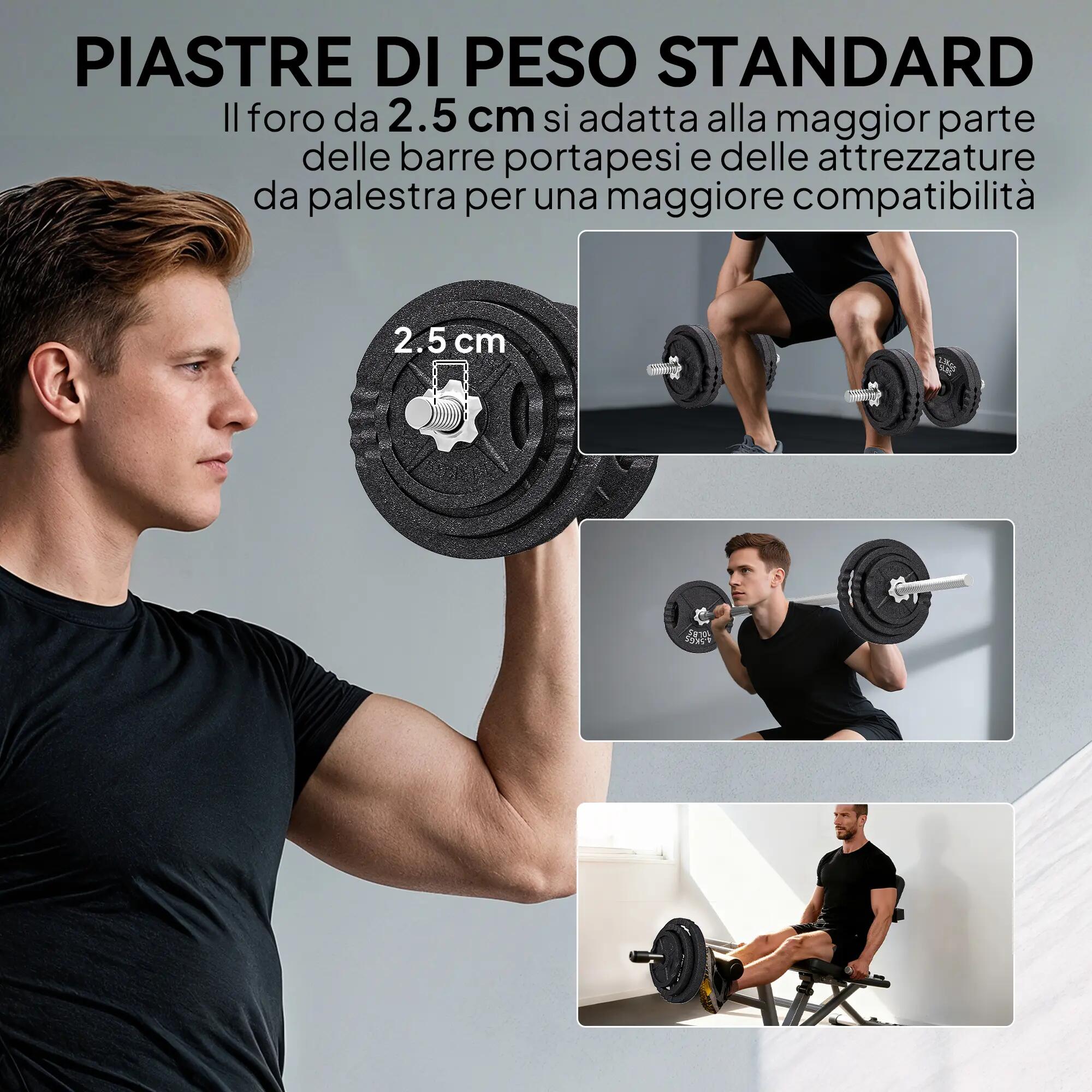 Kit de musculation 2 en 1 de 42 kg avec 14 disques, barre et haltères, acier, 18 9/9