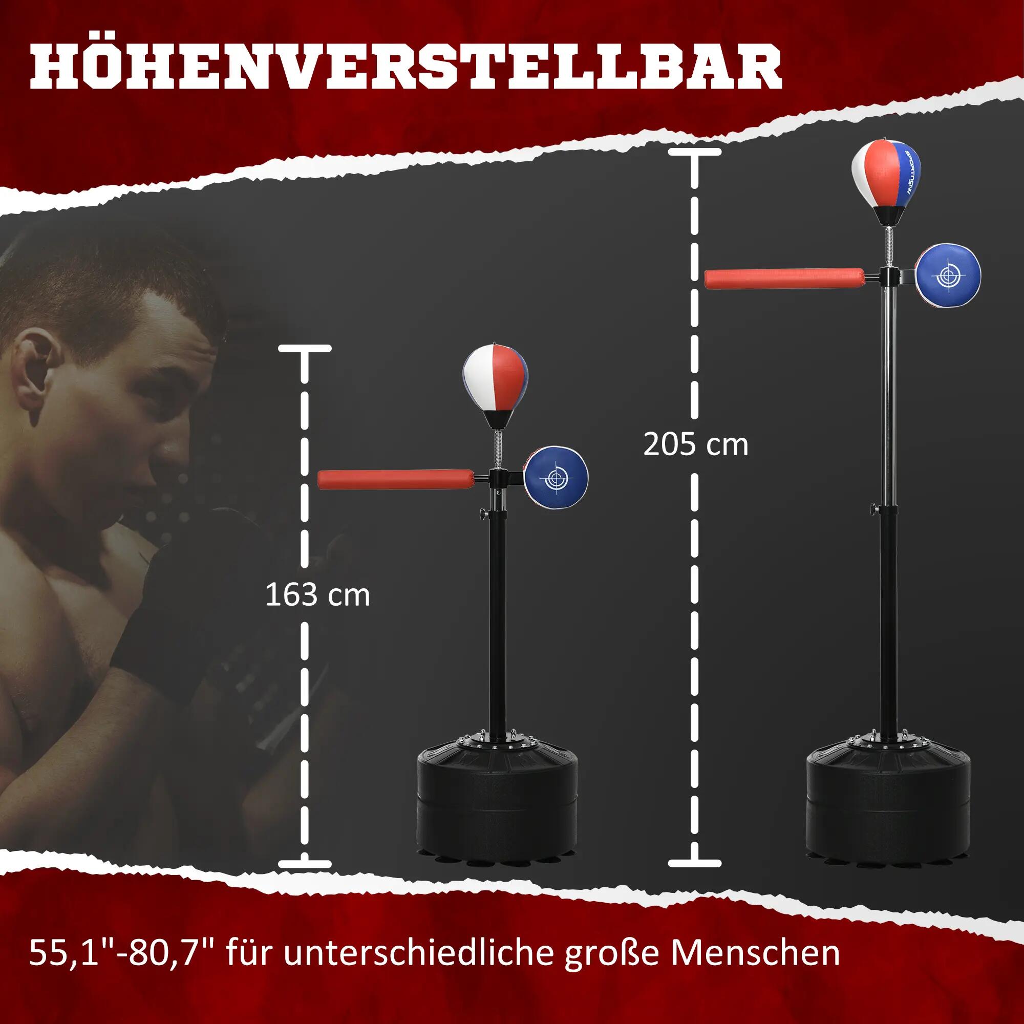 Support de boxe réglable en hauteur, barre de réflexes, gant de frappe, balle de 7/9