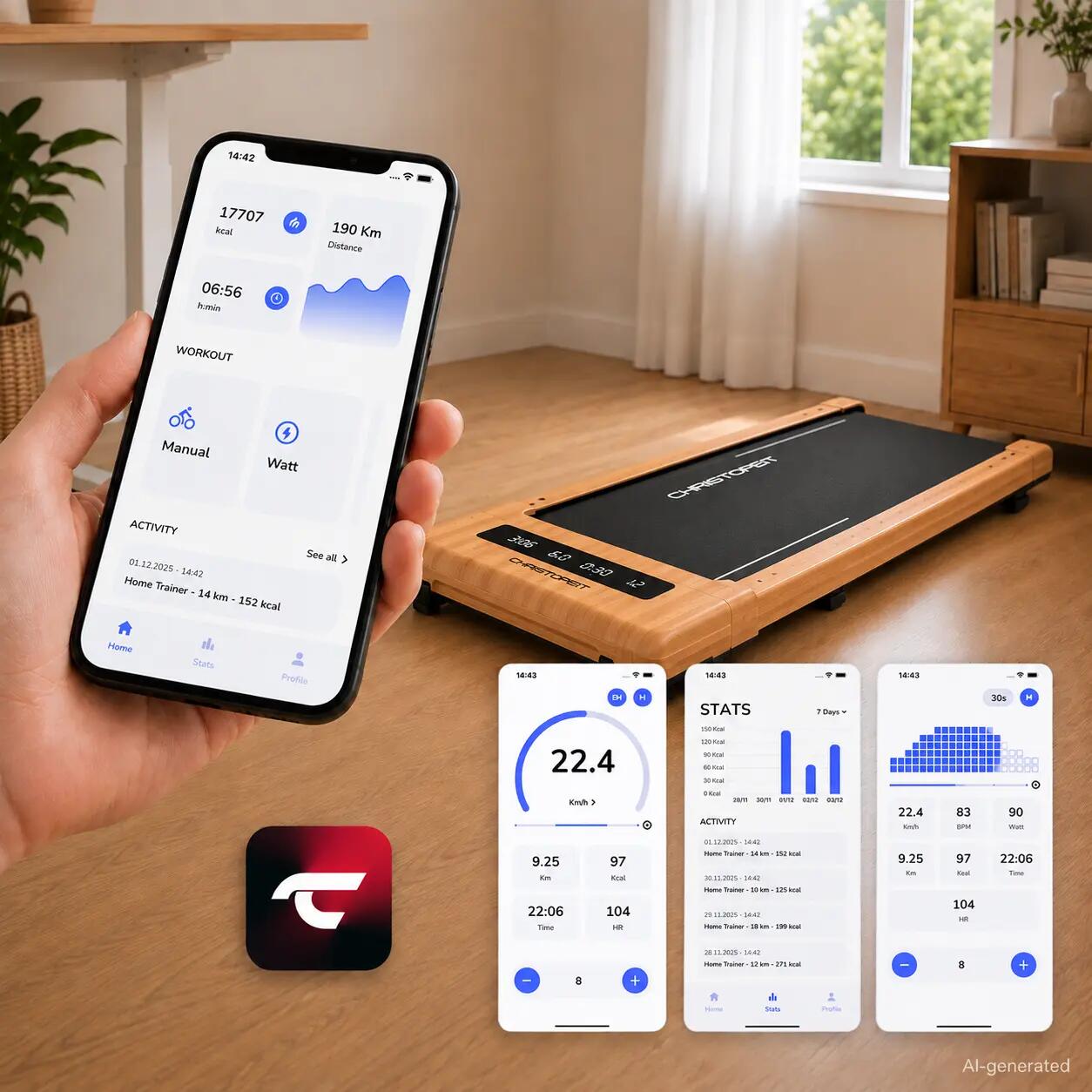 Walking Pad mit Steigung - bis 6 km/h - LED - Bluetooth - Fernbed. - 4.2 7/10