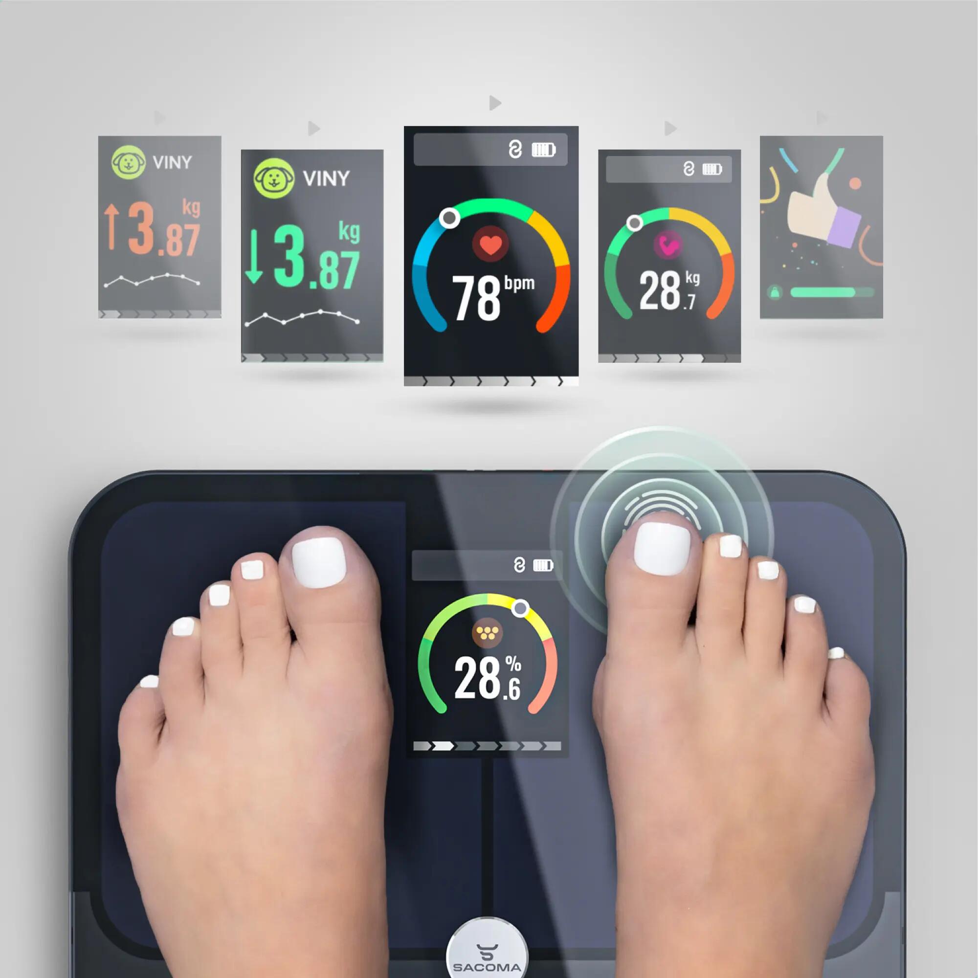 Pèse-personne Connecté Analyse Corporelle Écran Couleur TFT Bluetooth Sacoma Pro 4/8