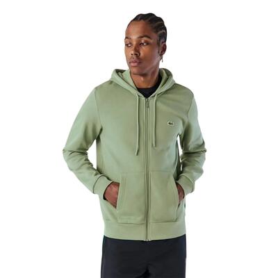 Herenhoodie met volledige ritssluiting van katoenmix en basic logo (tijm groen)