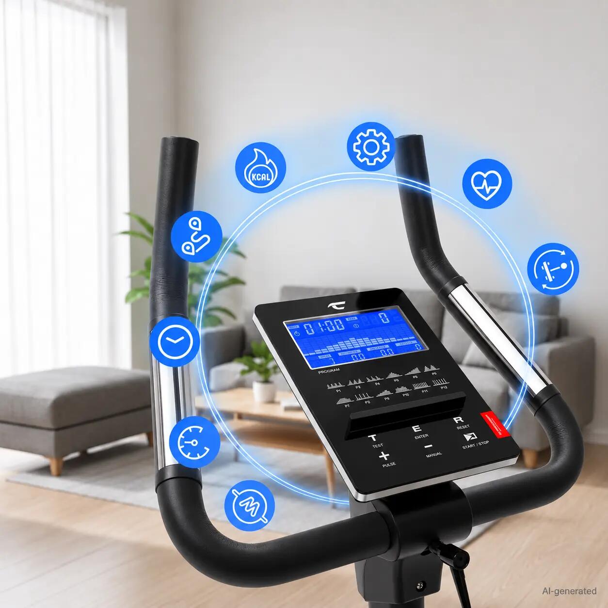 Vélo d'appartement - 150kg et 200cm incl. tapis + ceinture cardiaque - ET 6 5/9
